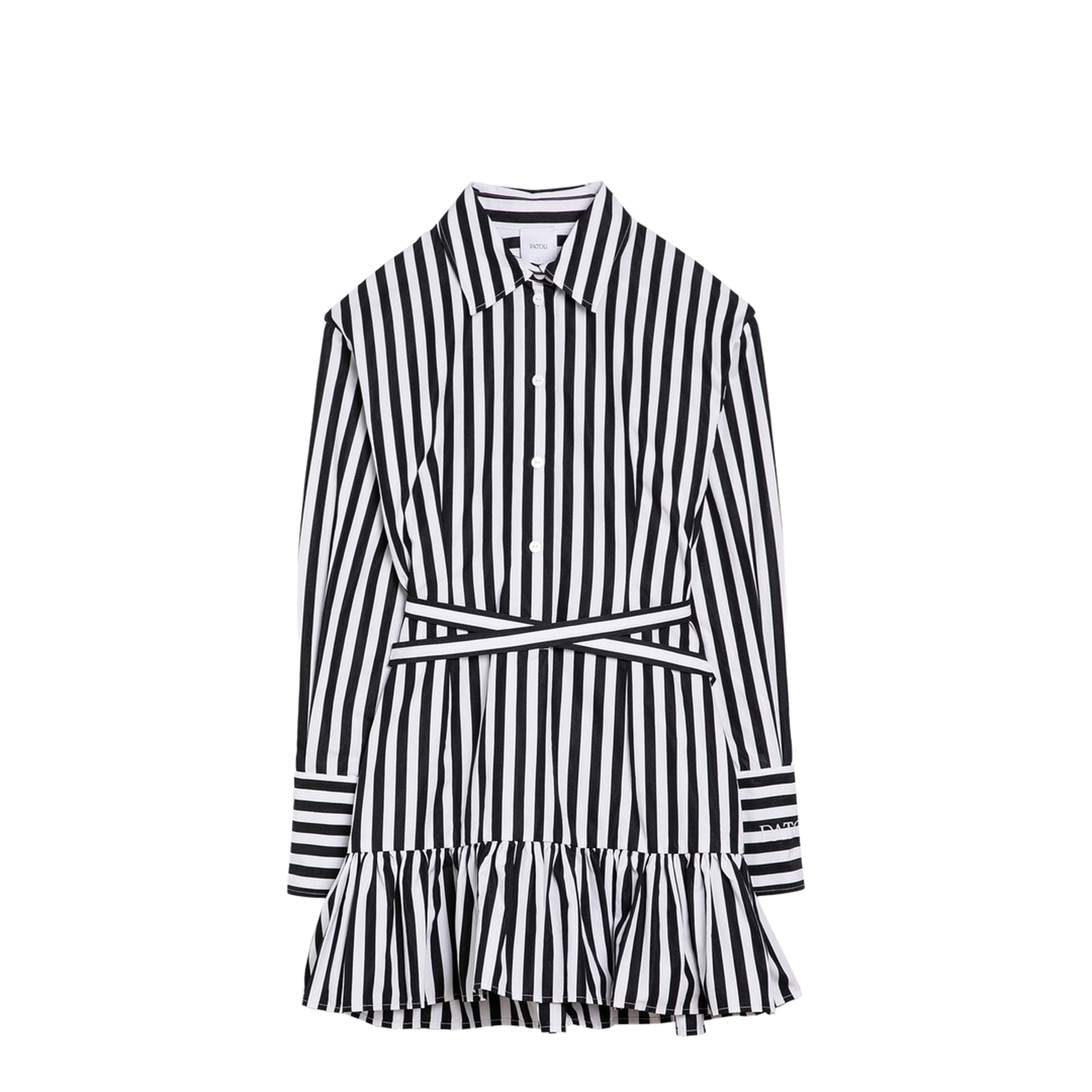 Black/White Striped Cotton Mini Chemisier Dress