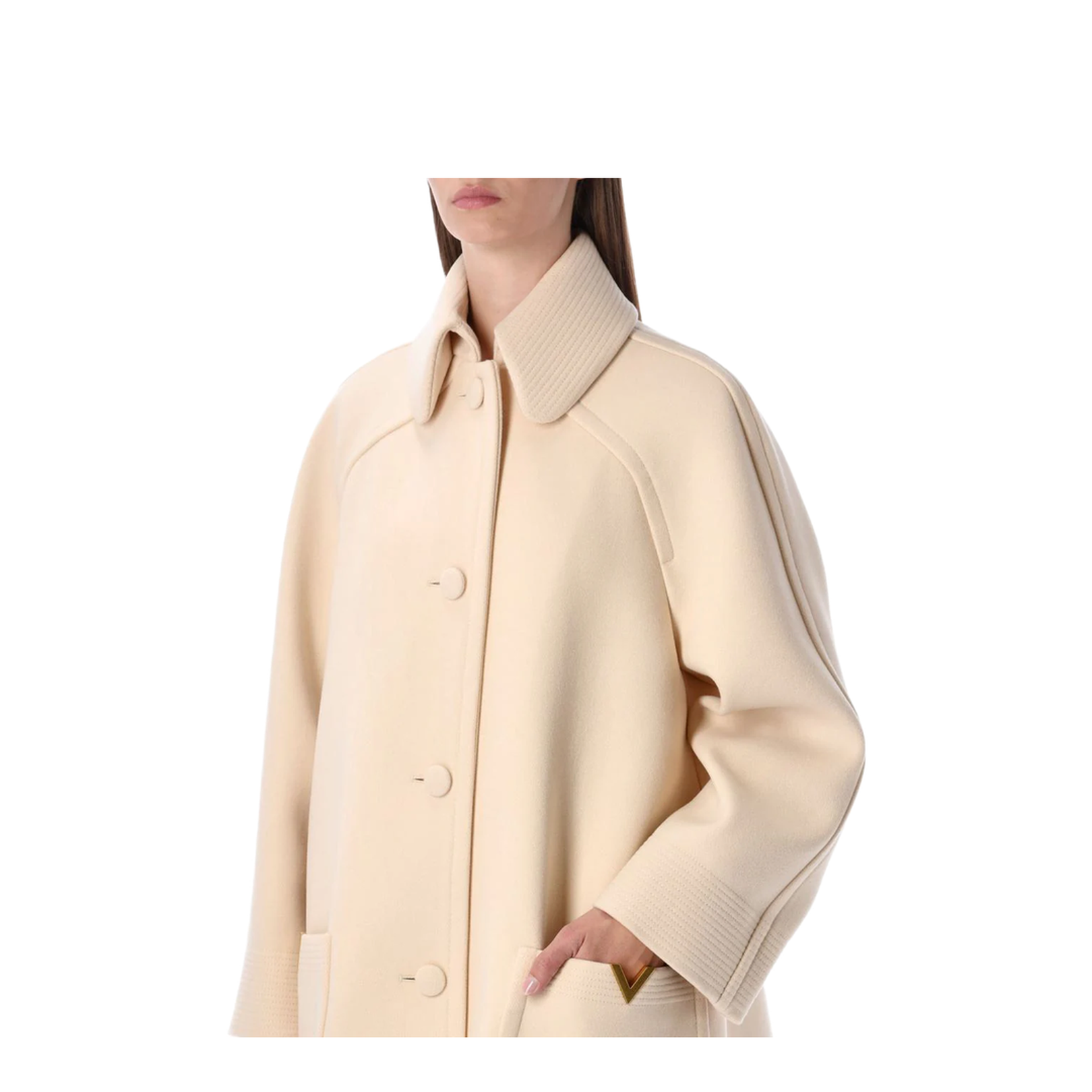 Wool Drap Peacoat With V Gold Detail