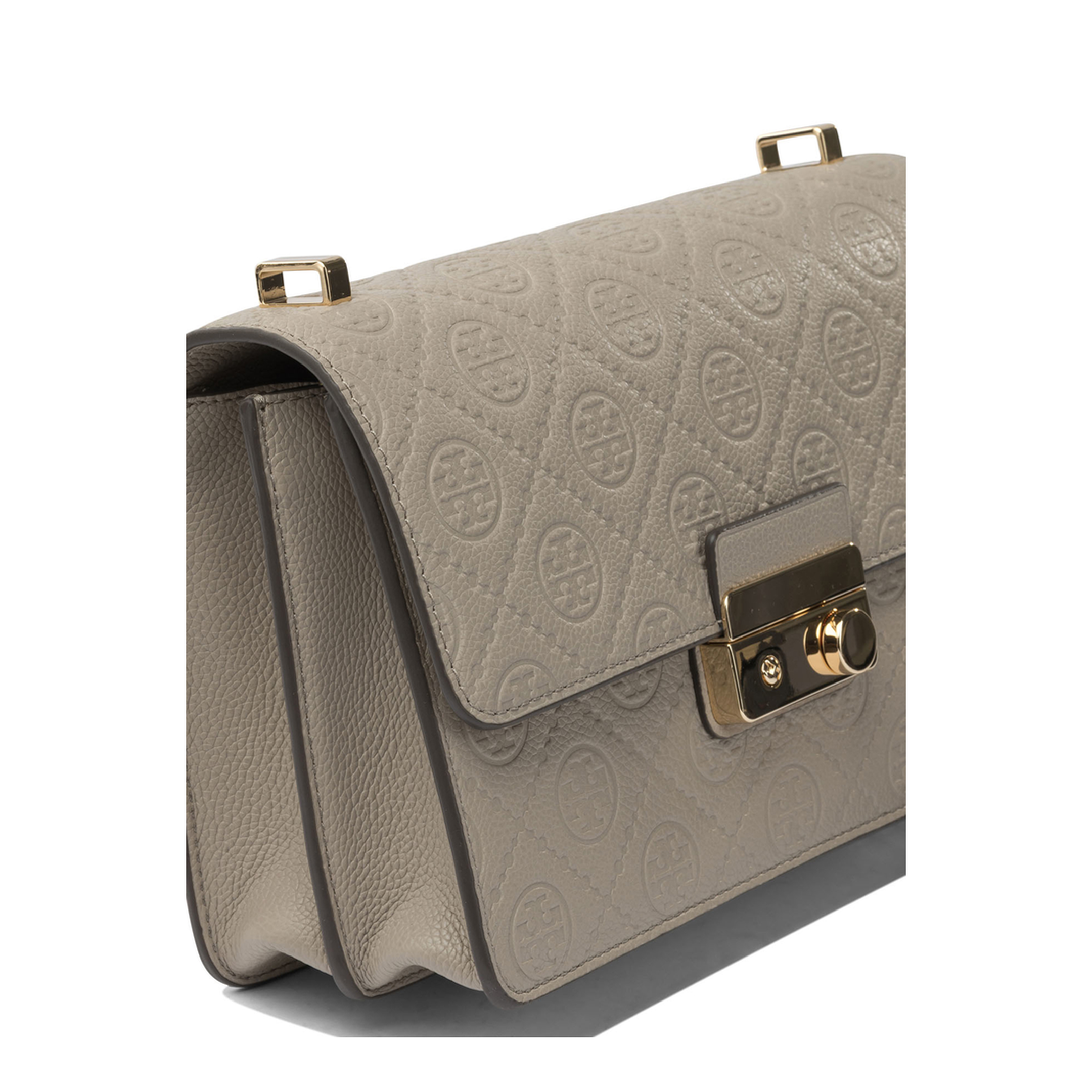 T Monogram Pebbled Leather Shoulder Bag - Chicory Brown