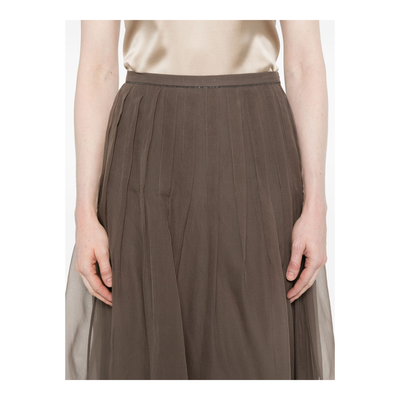 Pleated Silk Long Skirt