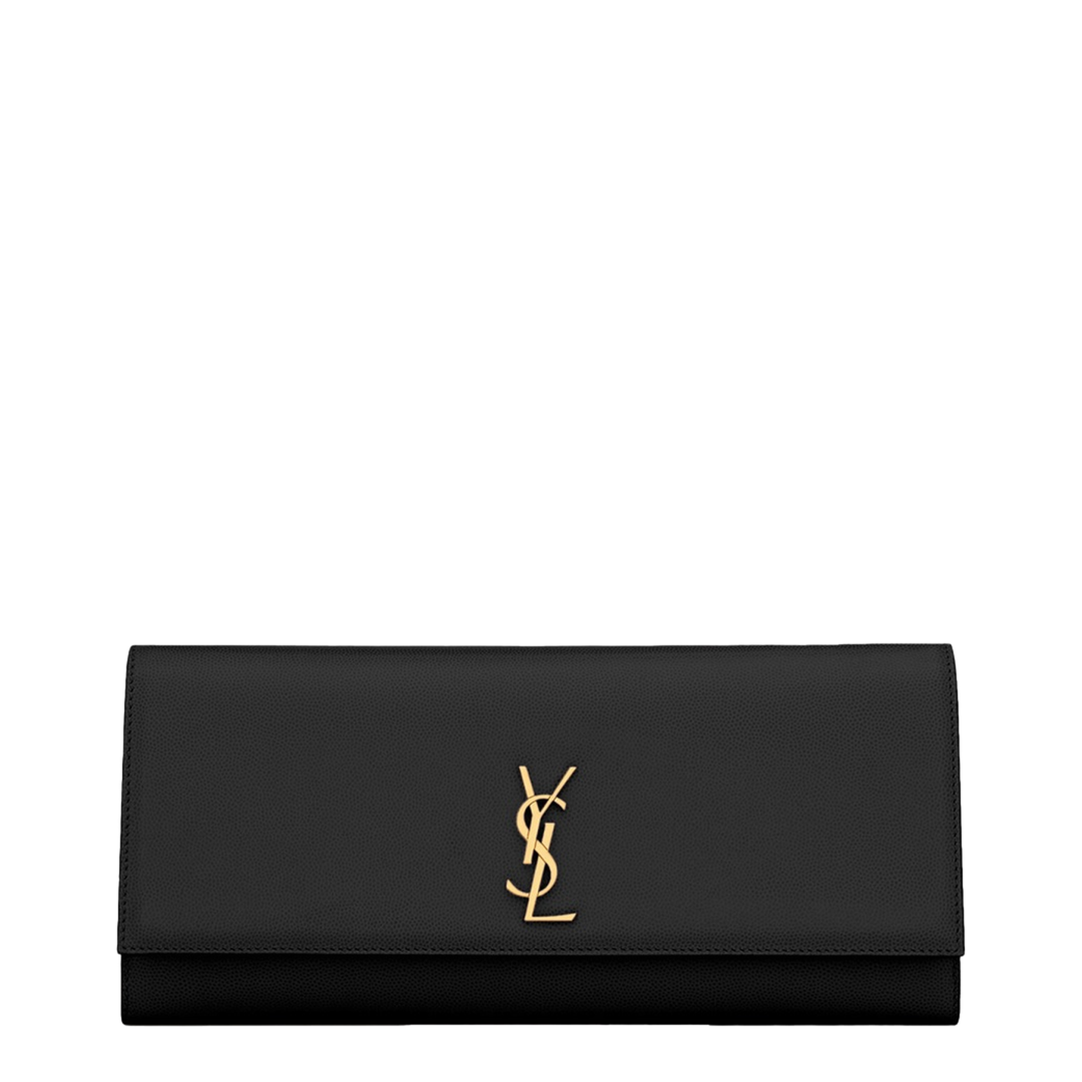 Kate Grain de Poudre Leather Clutch - Black