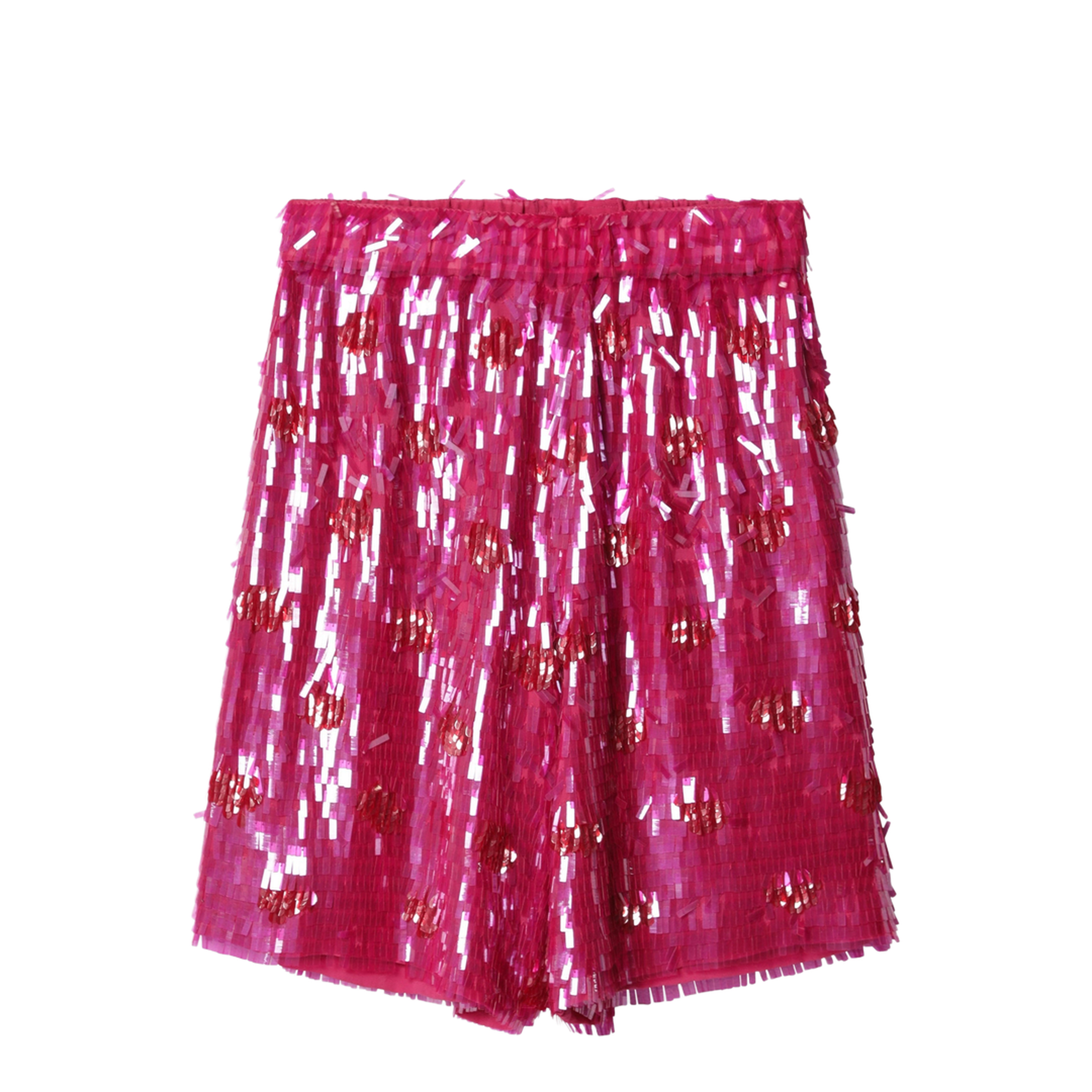 Fuchsia Silk Bermuda Shorts With Sequins