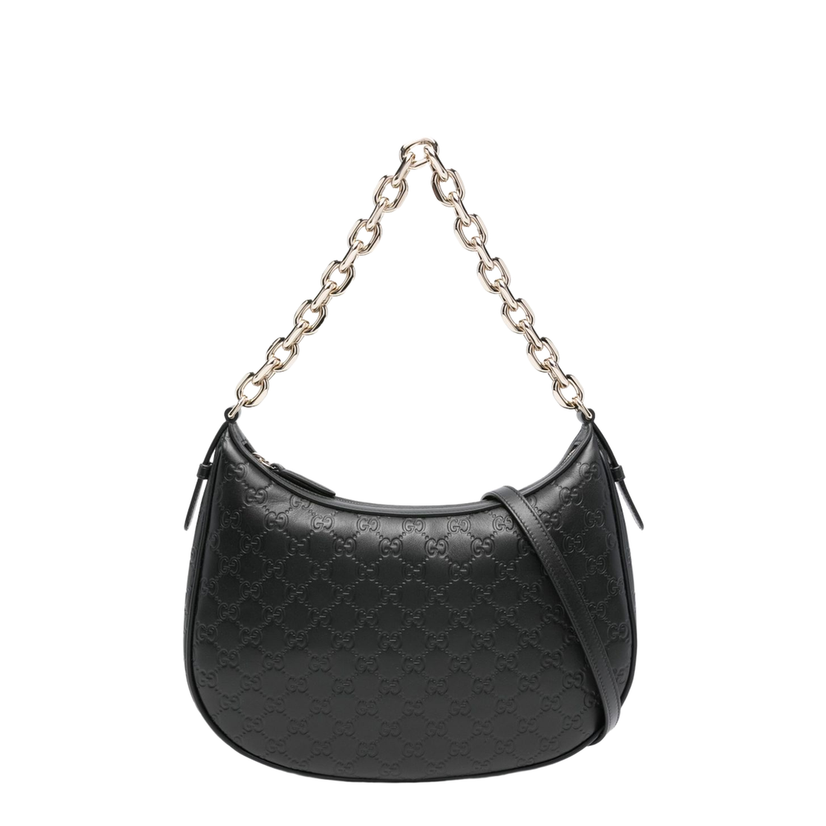GG Emblem Large Leather Shoulder Bags - Black