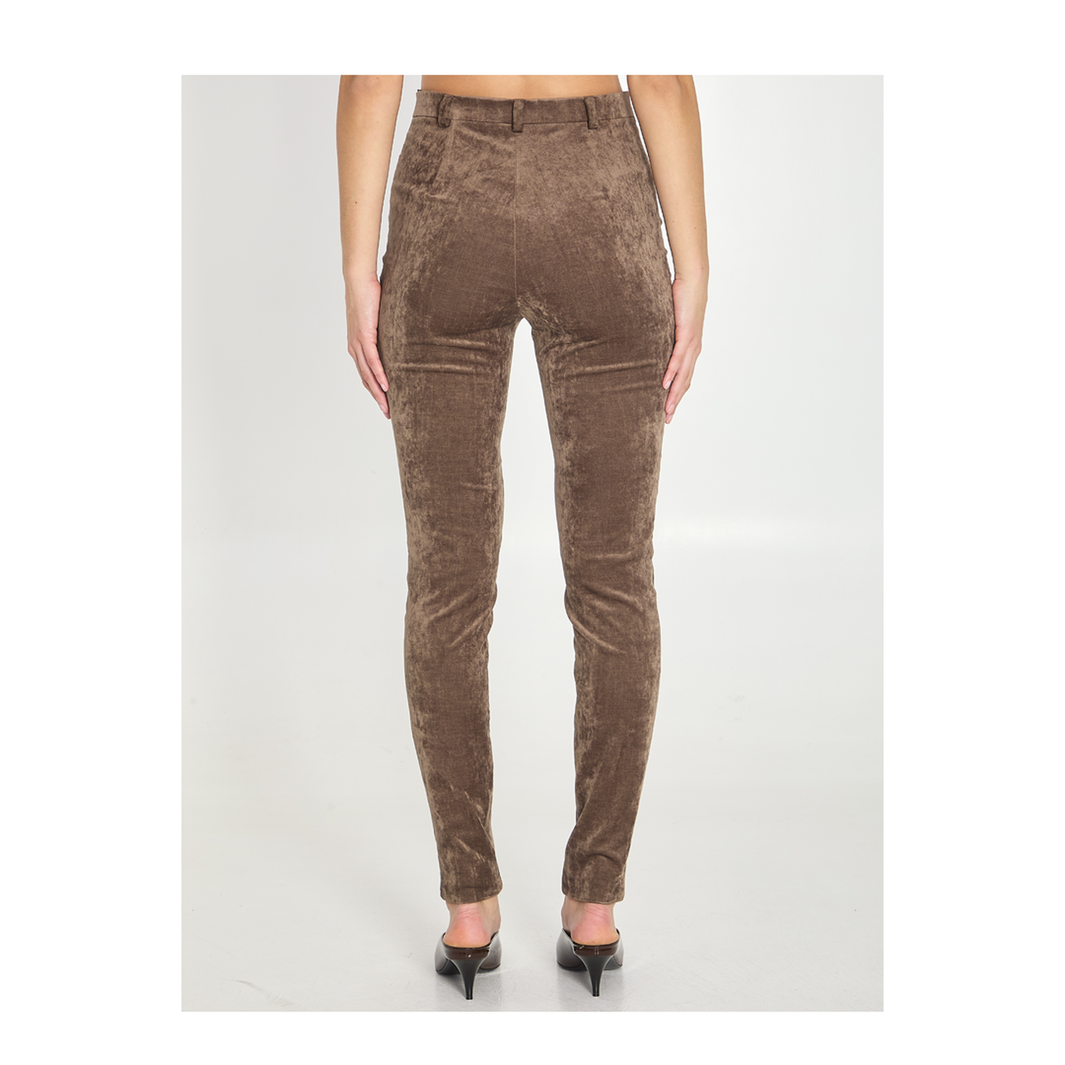 Stretch Velvet Leggings in Brown