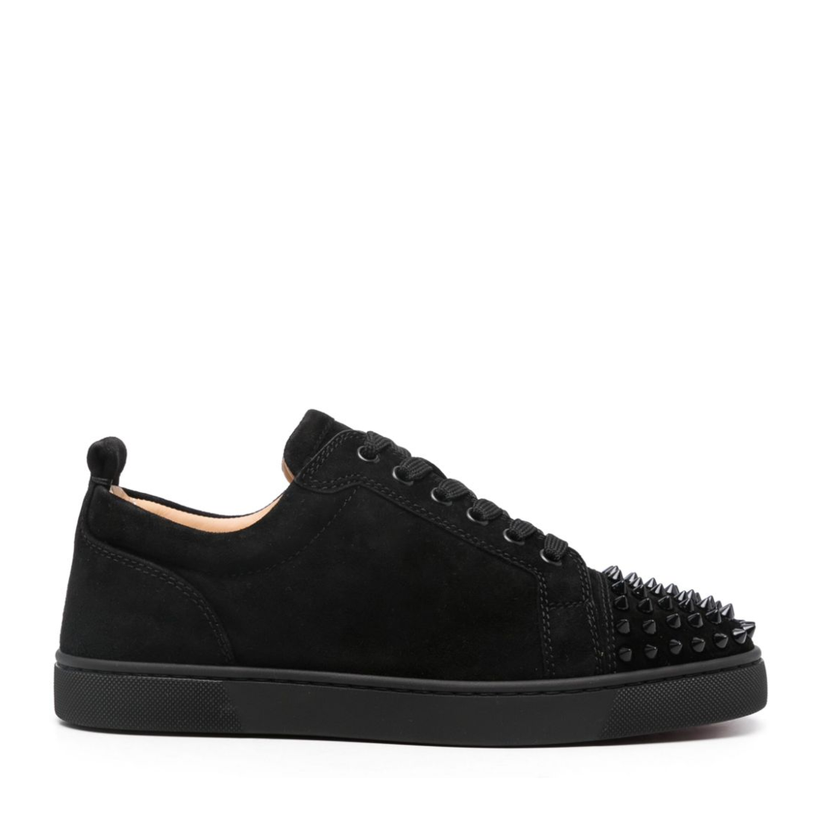 Black Calf Suede Panelled Design Round Toe Stud Detailing Pull-Tab at the Heel Branded Leather Insole Rubber Sole Front Lace-Up Fastening