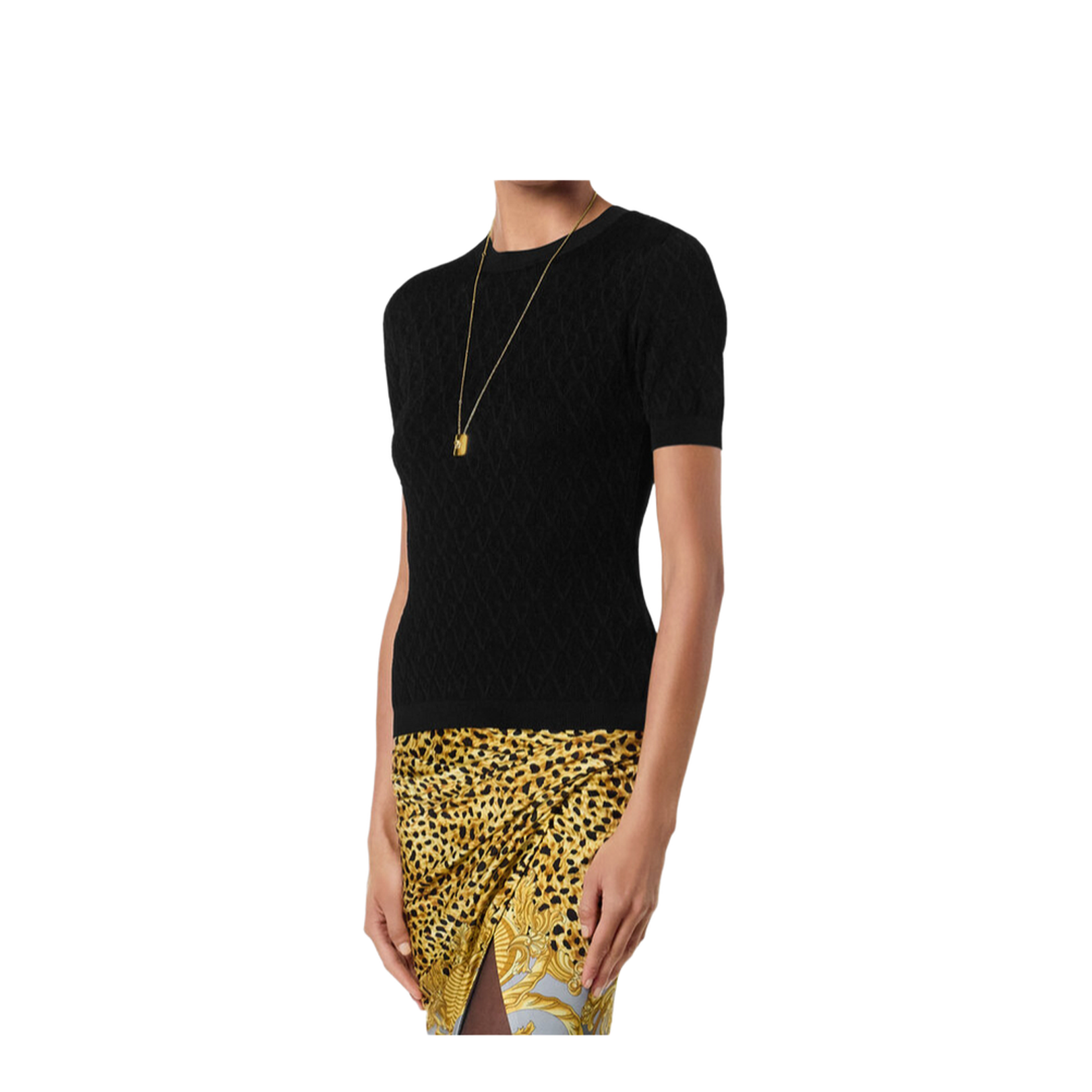 Logo V Jacquard Knit T-Shirt