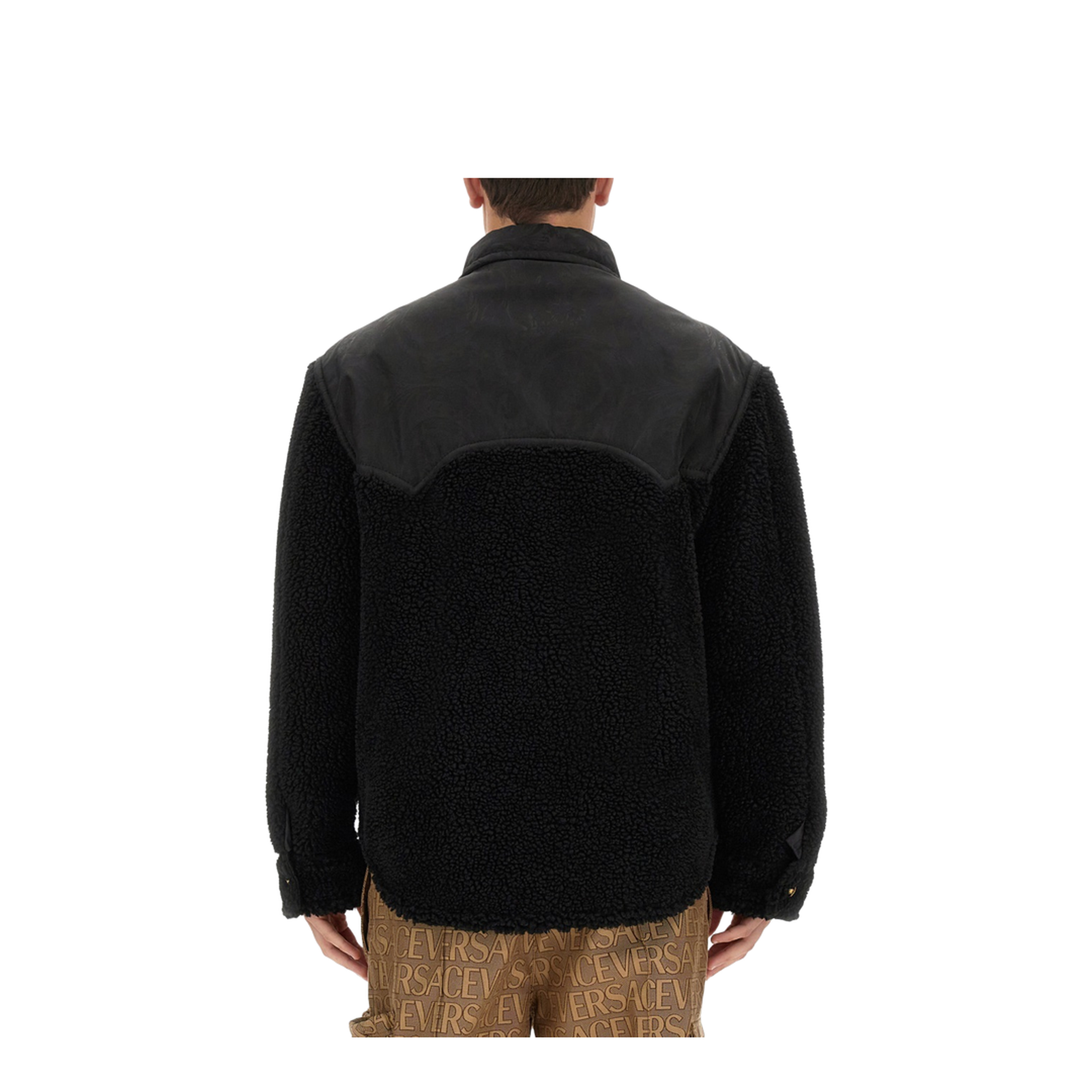 Faux Shearling And Technical Jacquard Jacket In Black