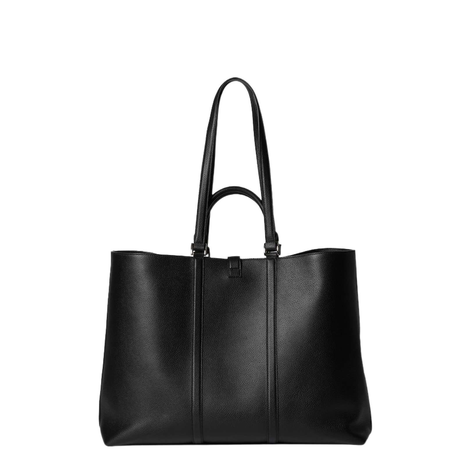 Maxi Leather Tote Bag With Web - Black