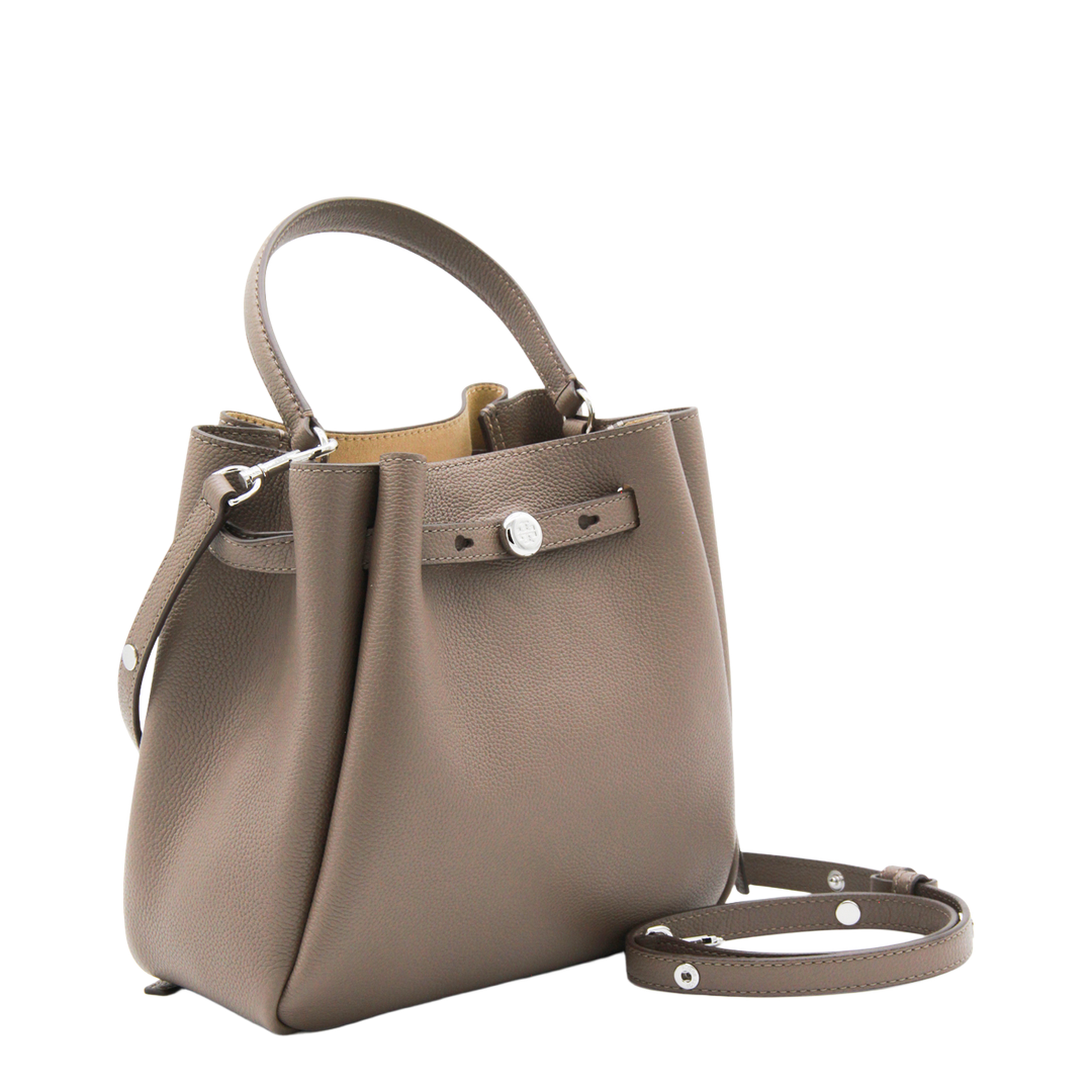 Romy Pebbled Leather Bucket Bag - Soft Cement
