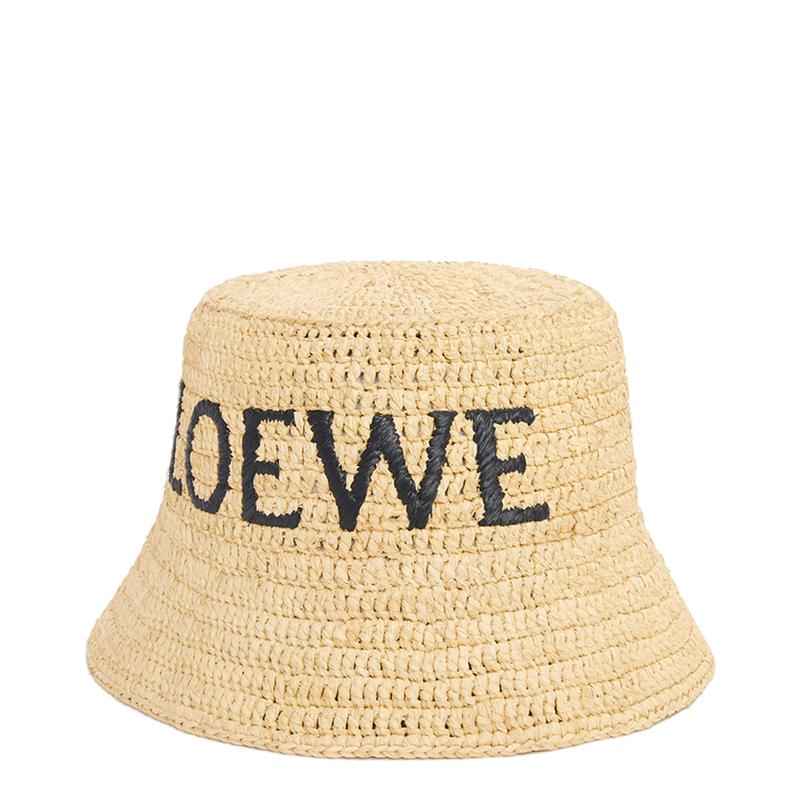 Bucket Hat in Raffia and Calfskin