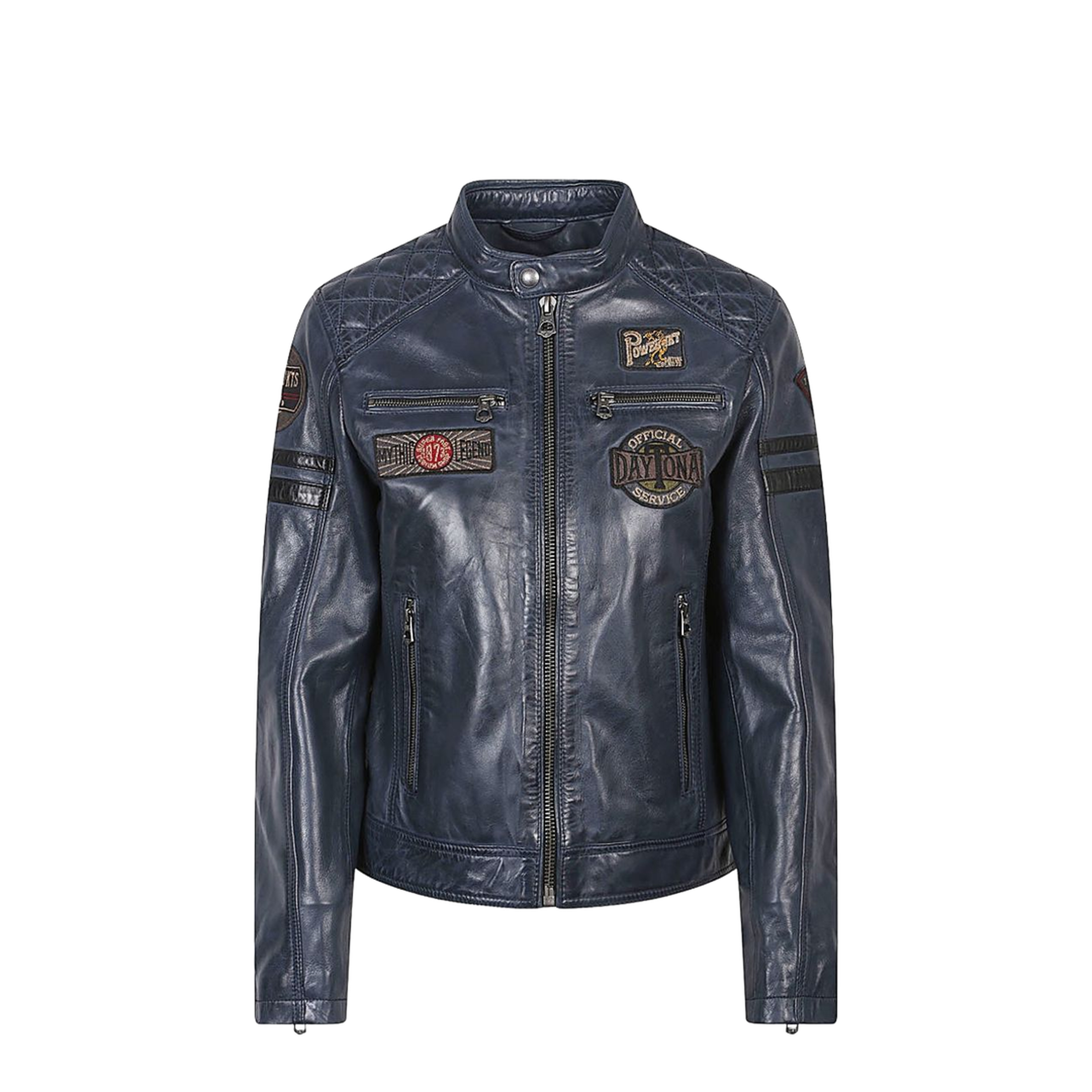 Leather Moto Jacket Blue and Green