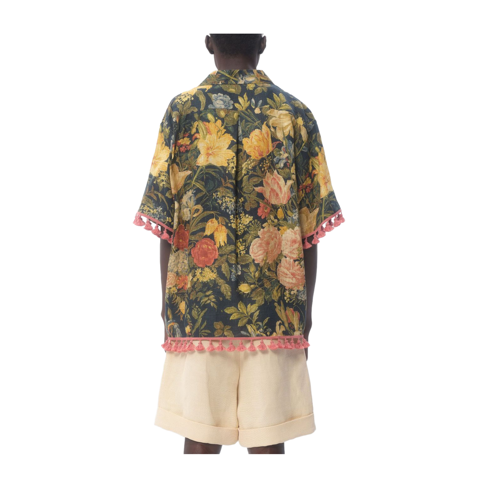 Linen Blend Bowling Shirt with Apres l'hiver Print