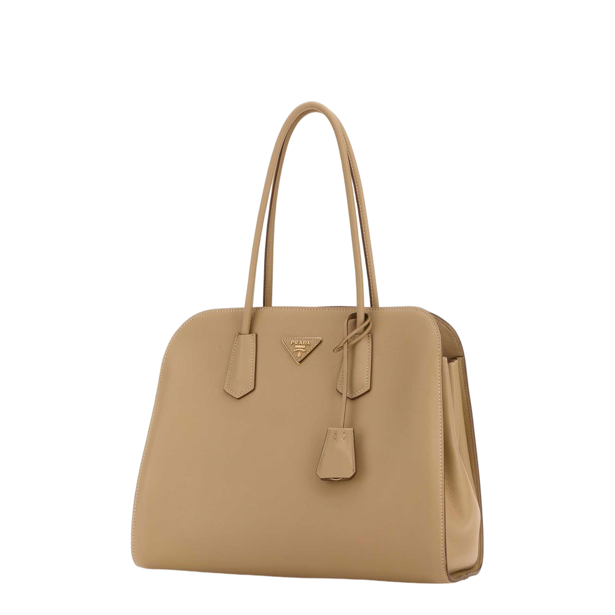 Beige Leather Shopping Bag