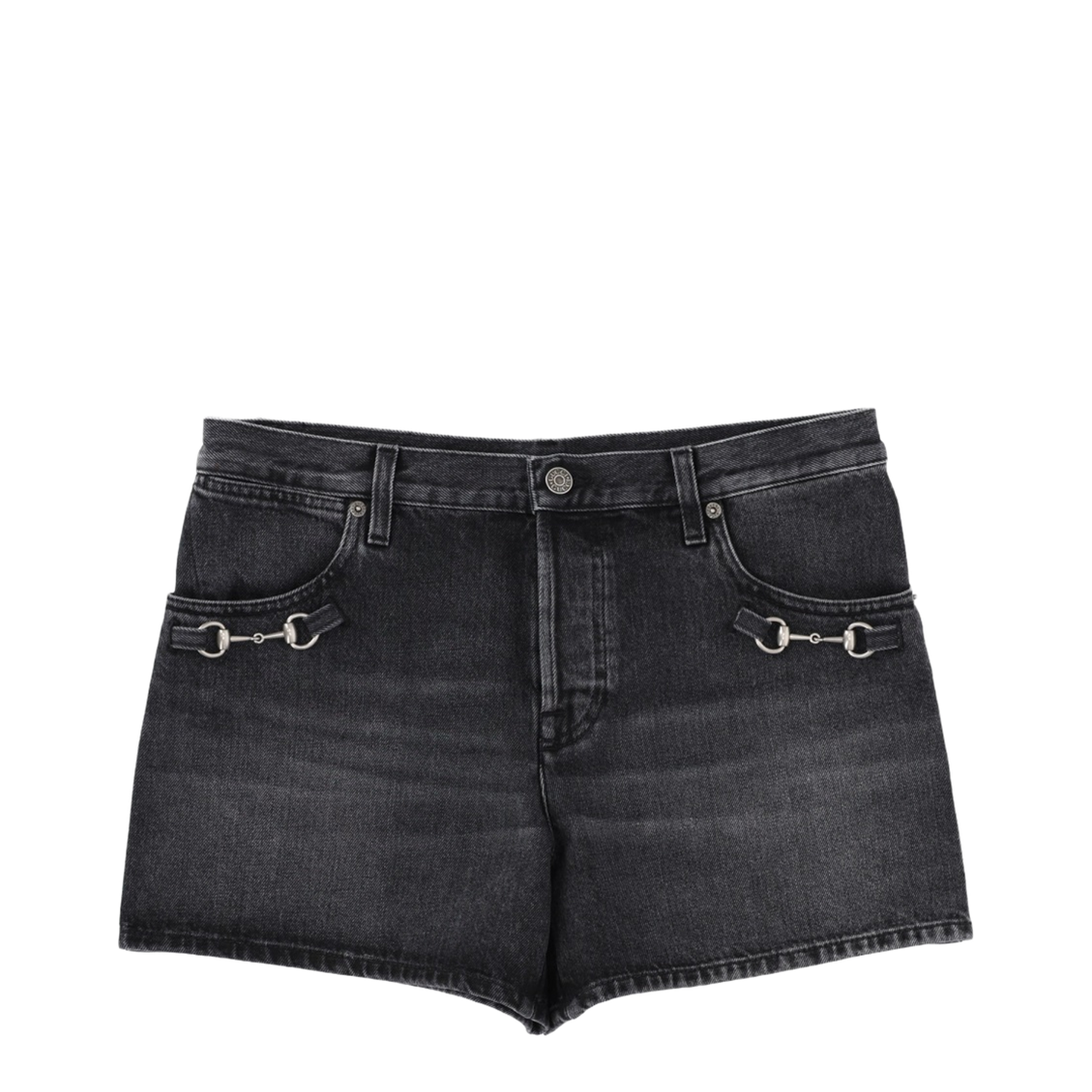 Denim Shorts with Horsebit Detail
