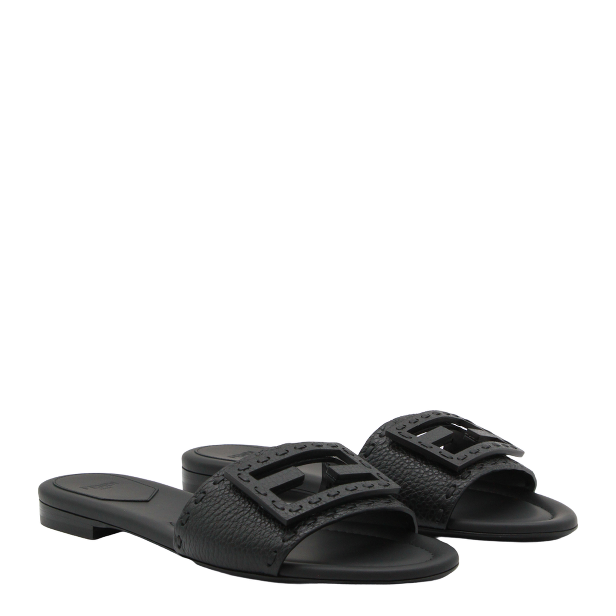 Black Leather Baguette Slides