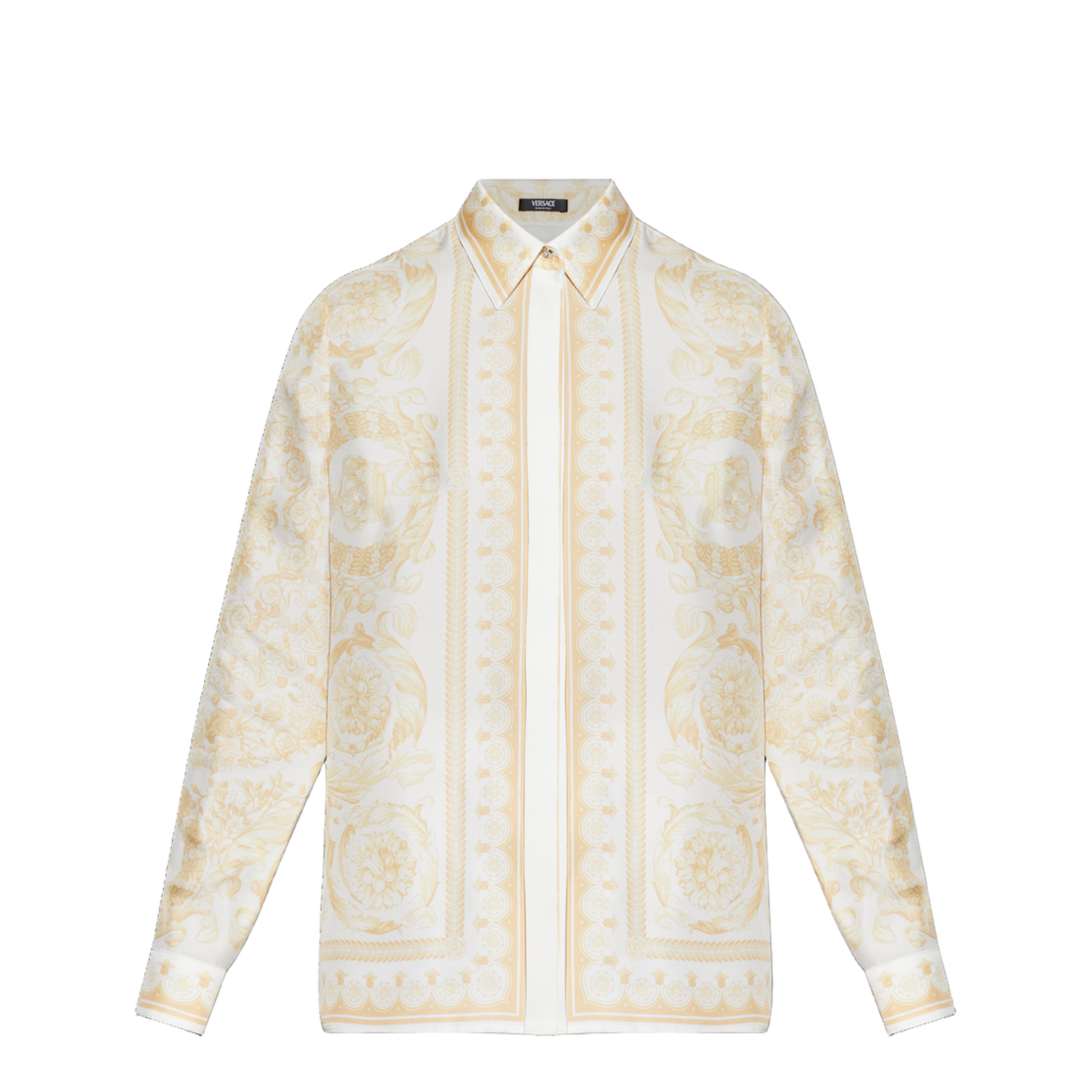 Barocco Print Silk Shirt Gold