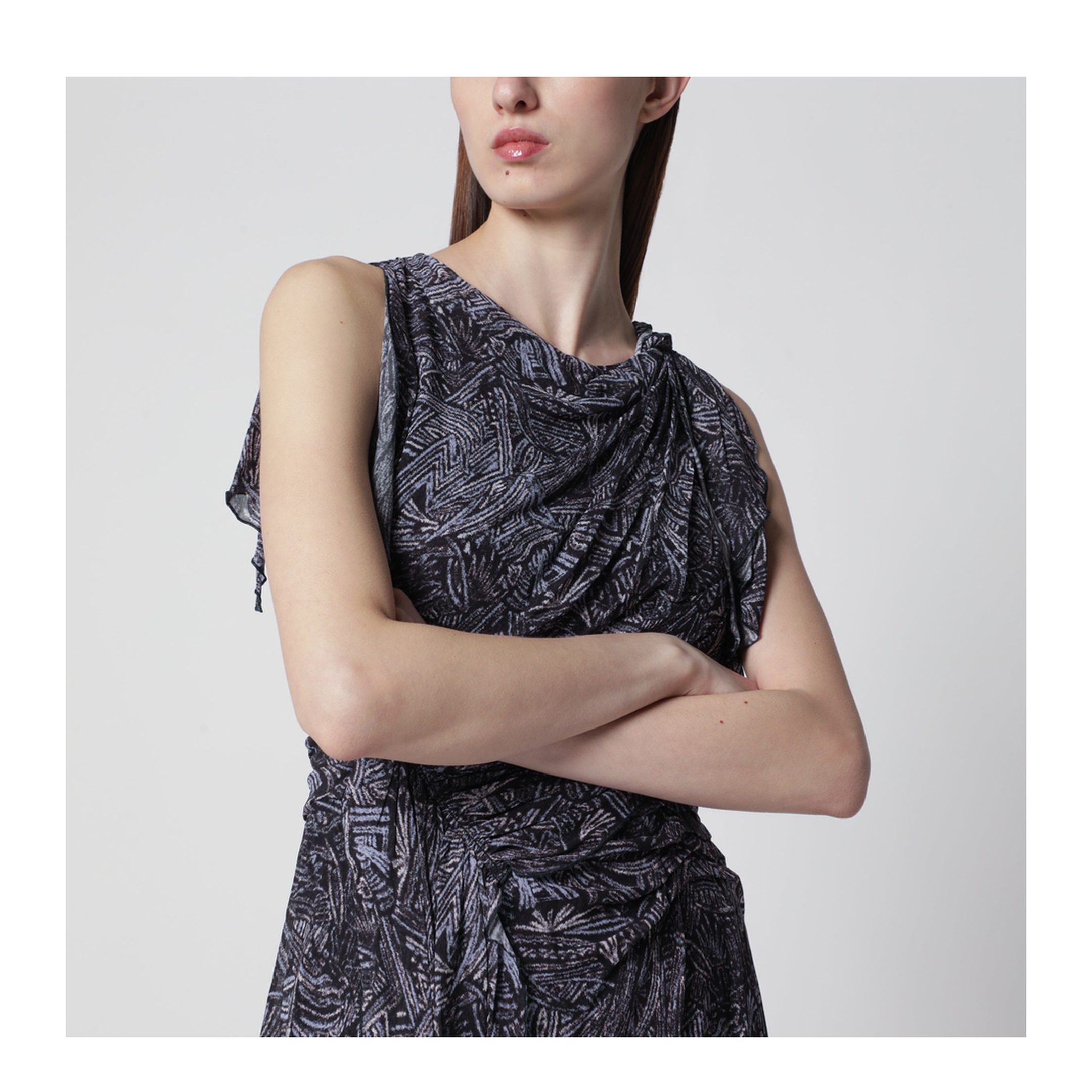 Asymmetrical Mini Dress Faded Night in Silk