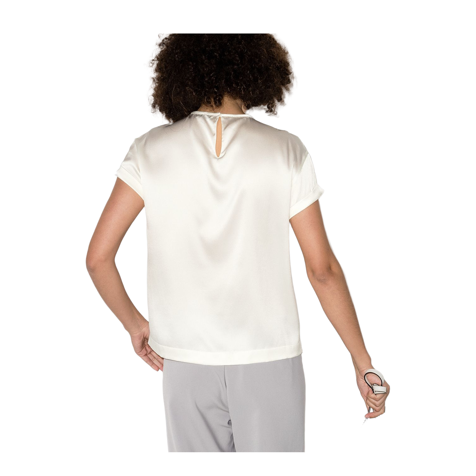 Silk Crew Neck Top with Keyhole Detail