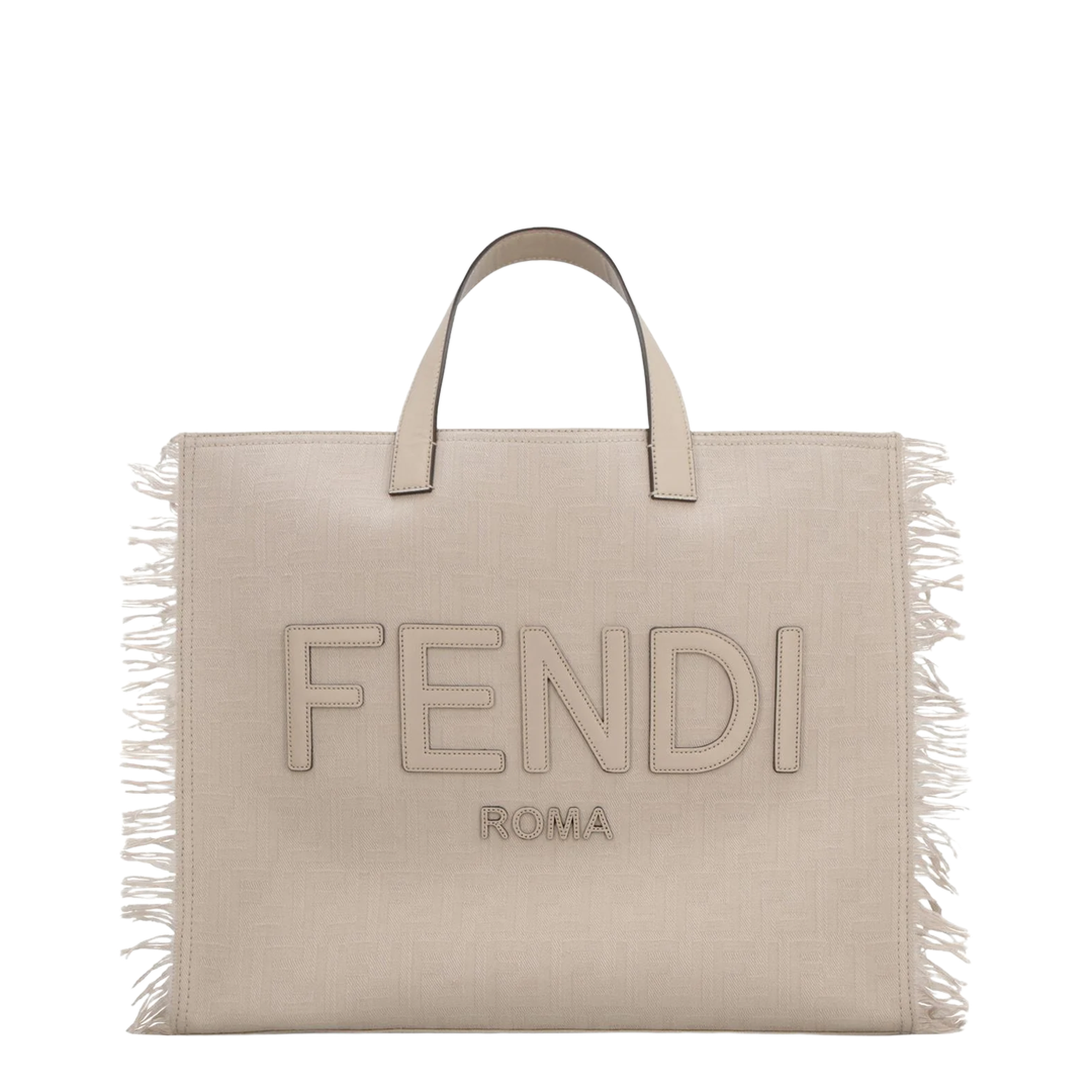 FF Jacquard Fringed
Beige Leather Bag