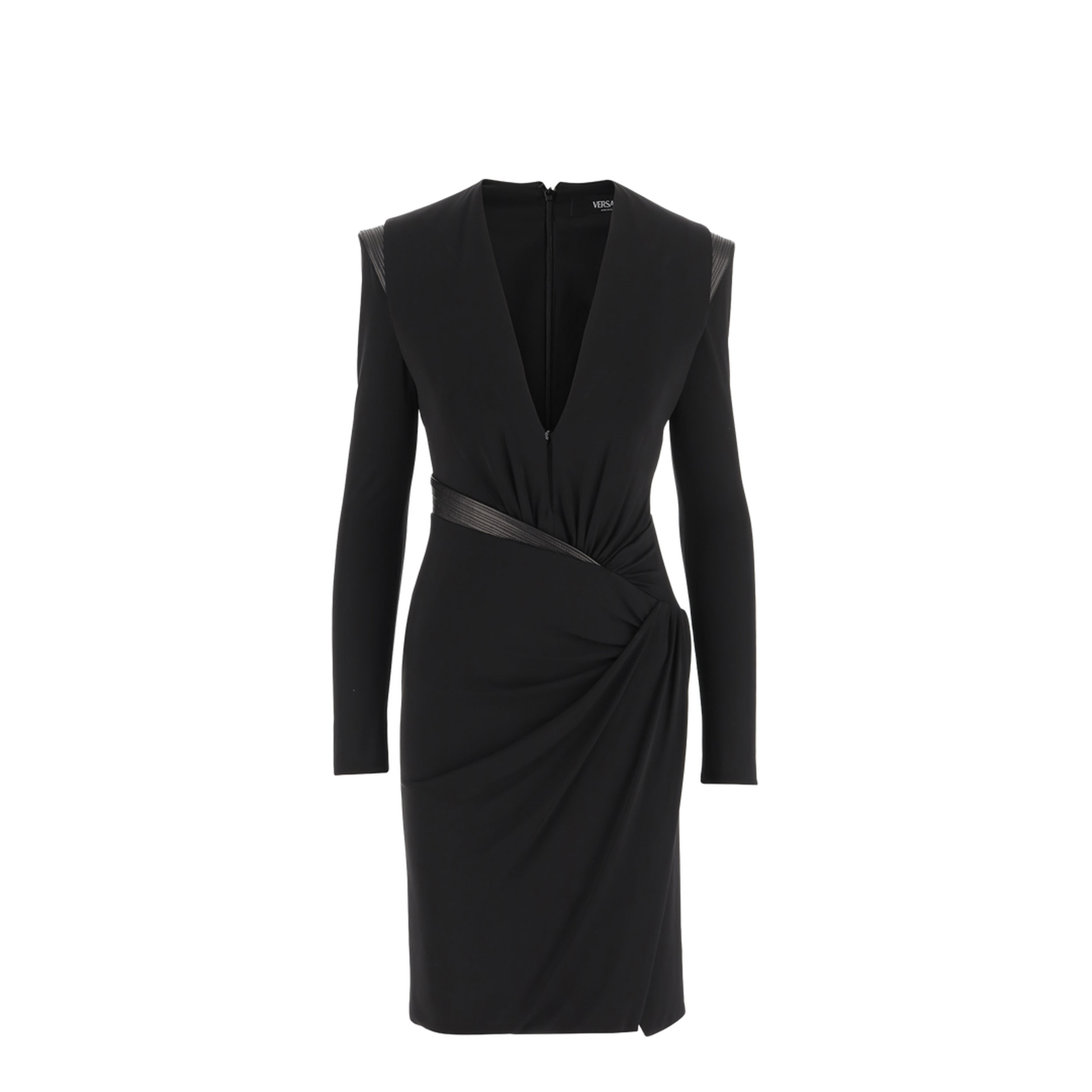 Black Long-sleeved Gathered Dress