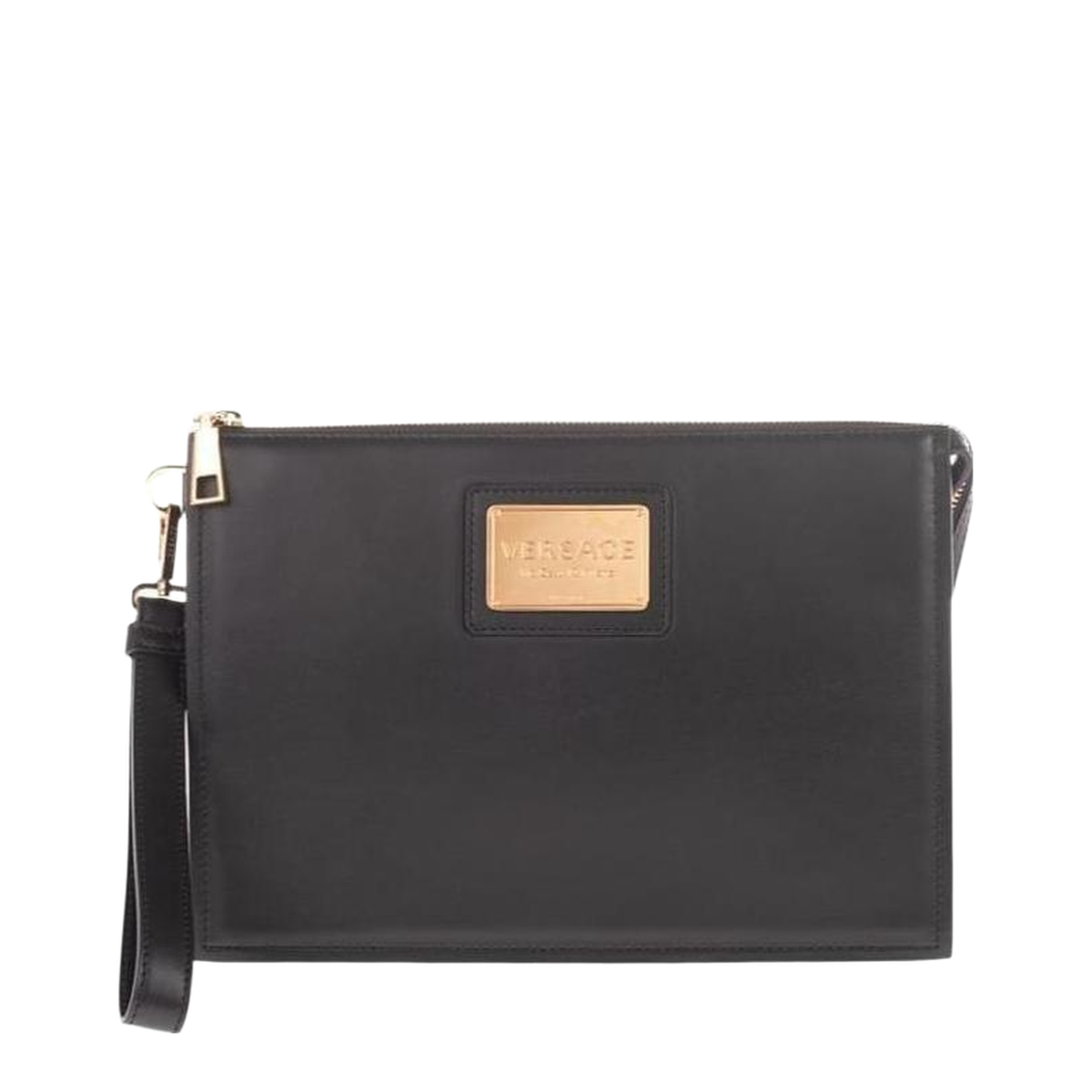 Golden Logo Clutch Bag in Black