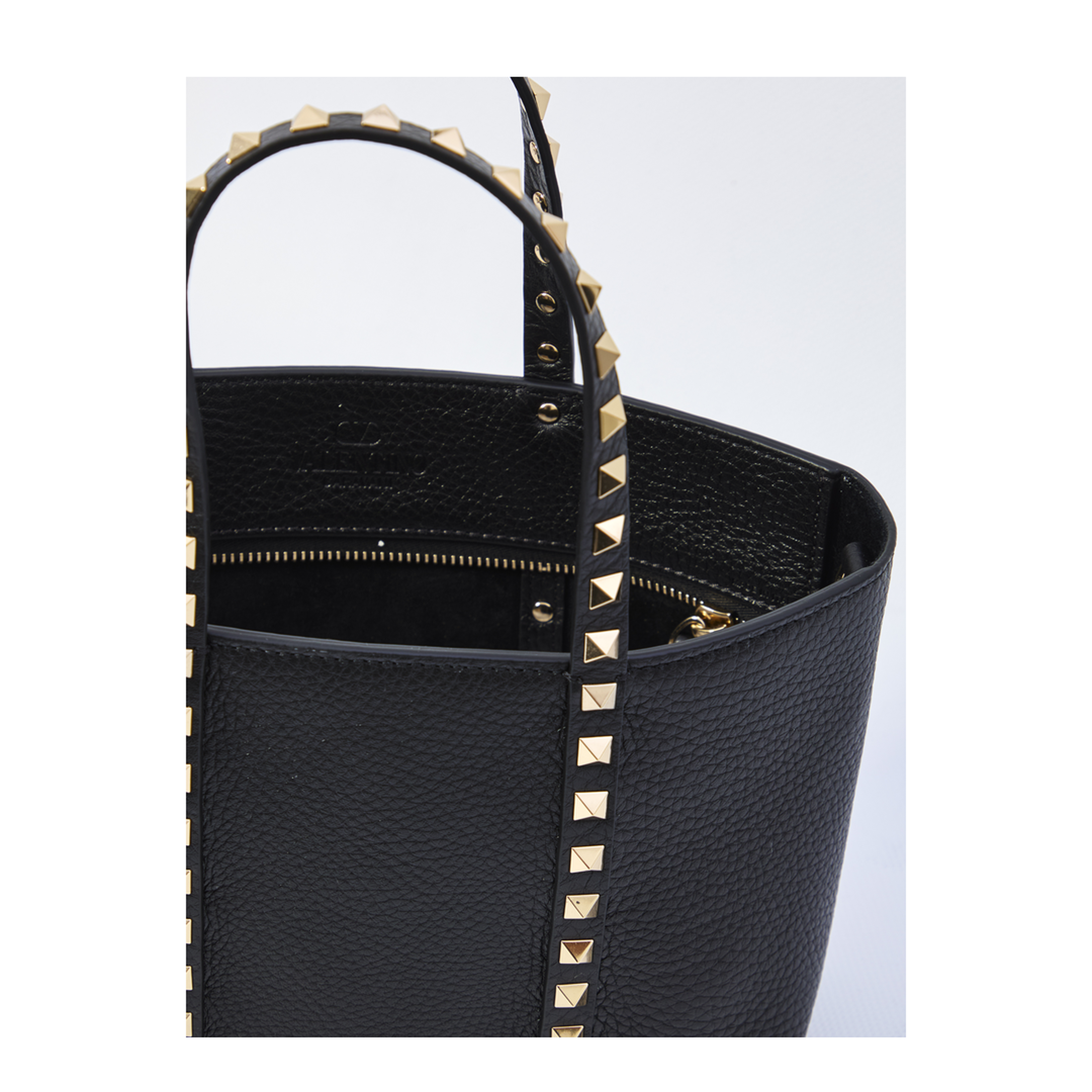 Black Leather Small Rockstud Shopping Bag