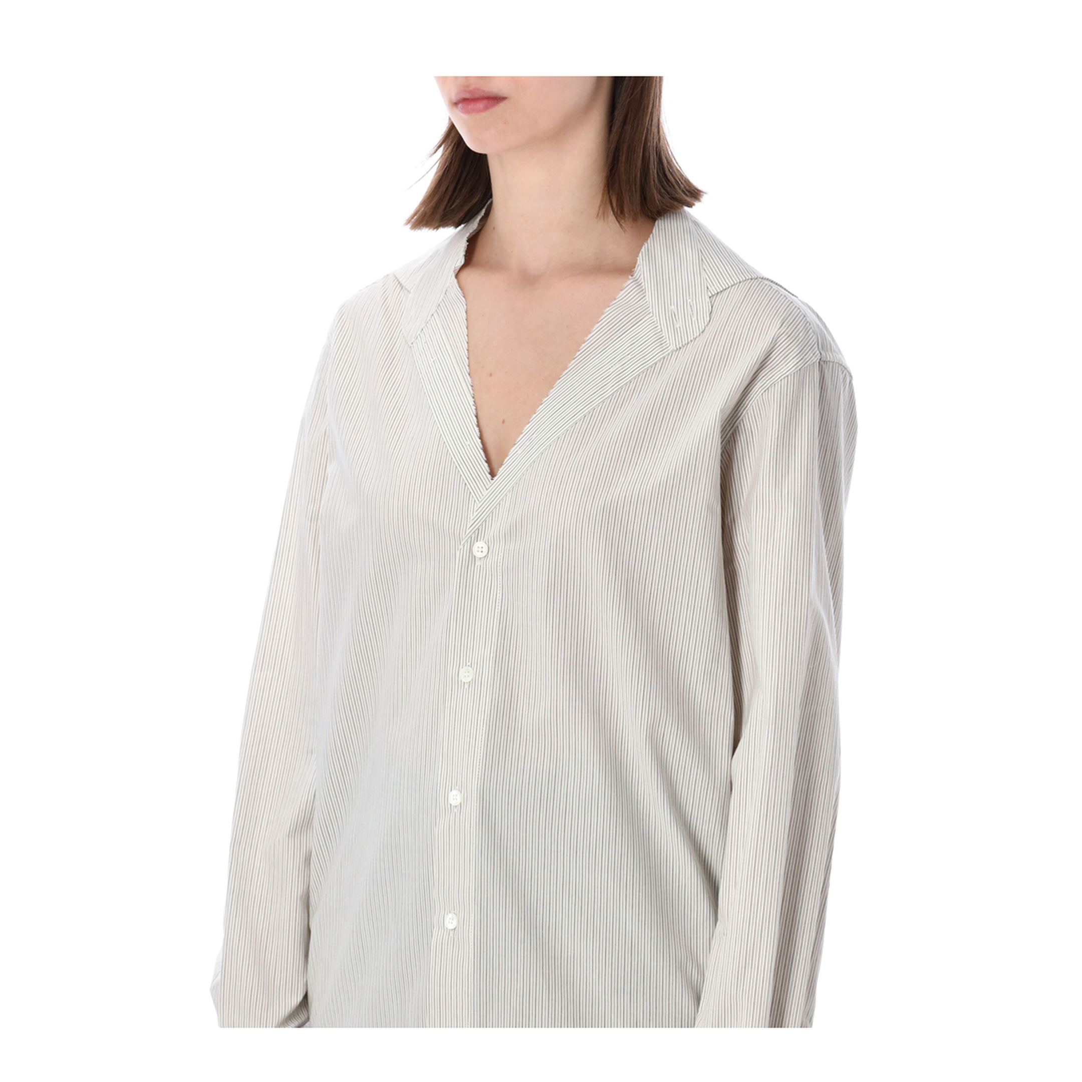 Pinstriped Cotton Shirt with V-Neck