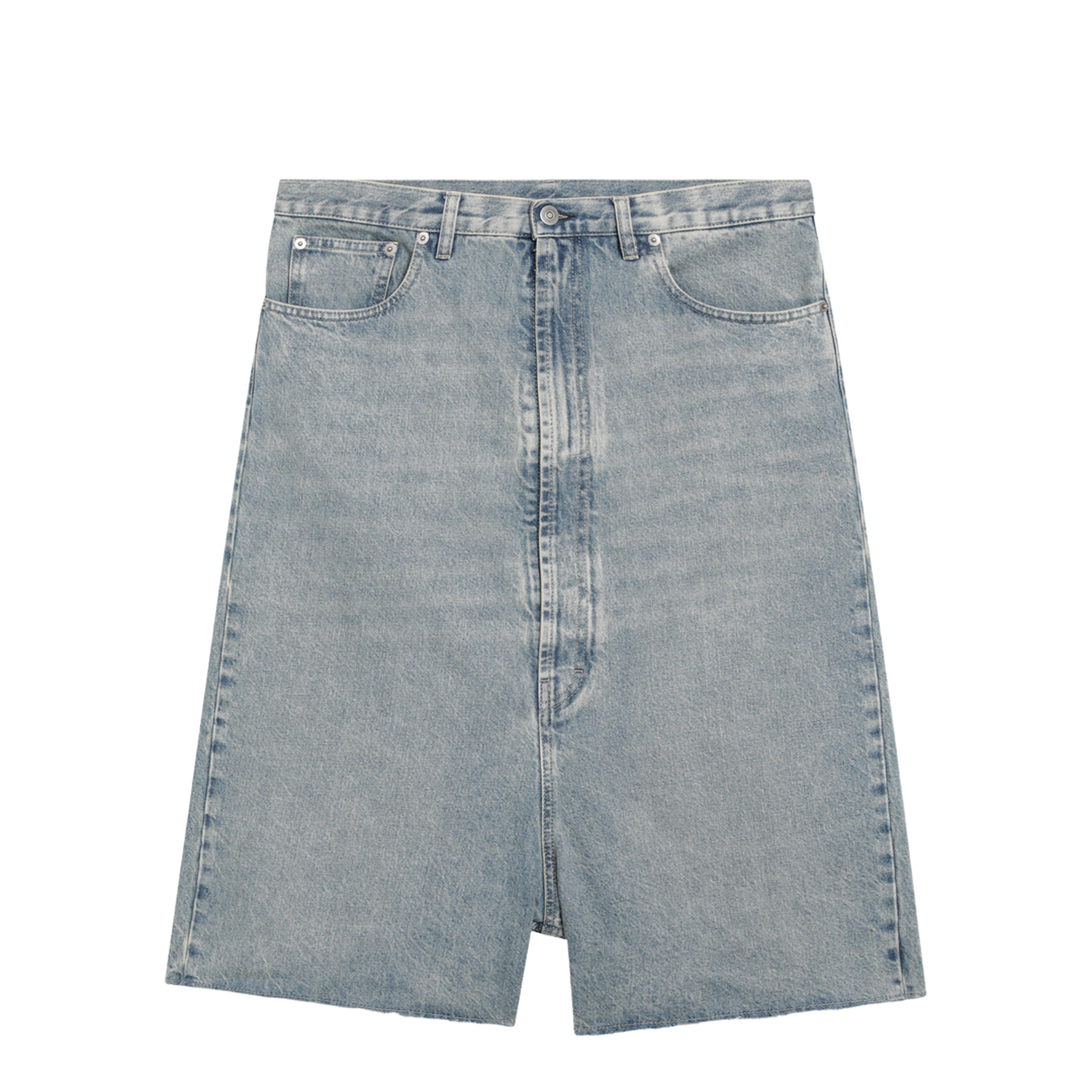 Low-crotch denim bermuda shorts in ice blue