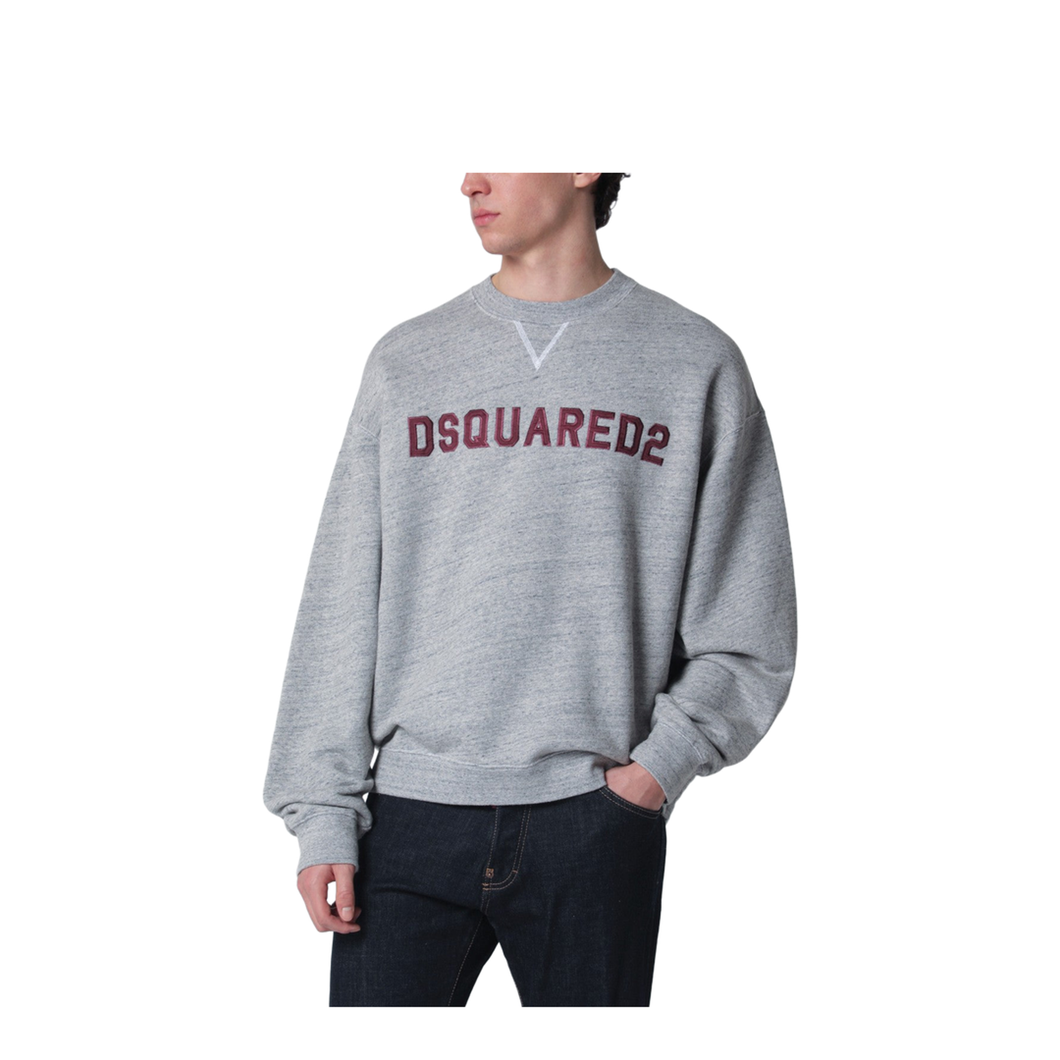 Grey Mélange Sweatshirt with Logo Embroidery