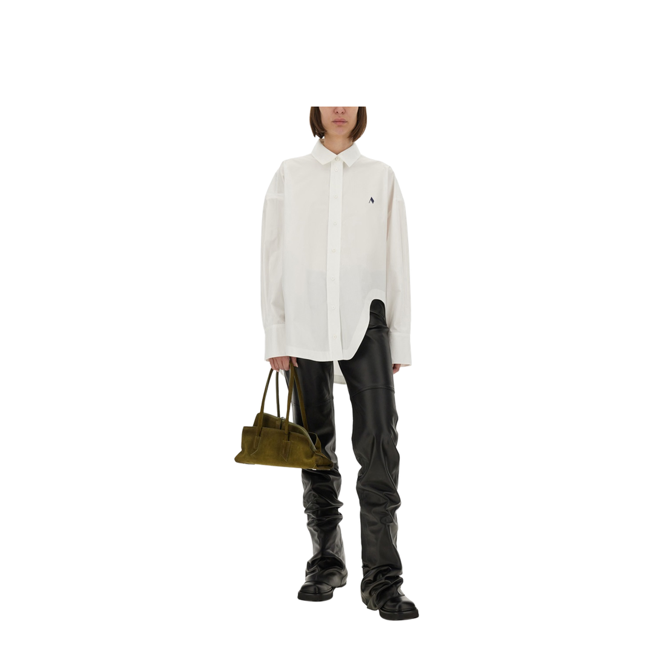 Shirt in White and Navy Blue Popeline