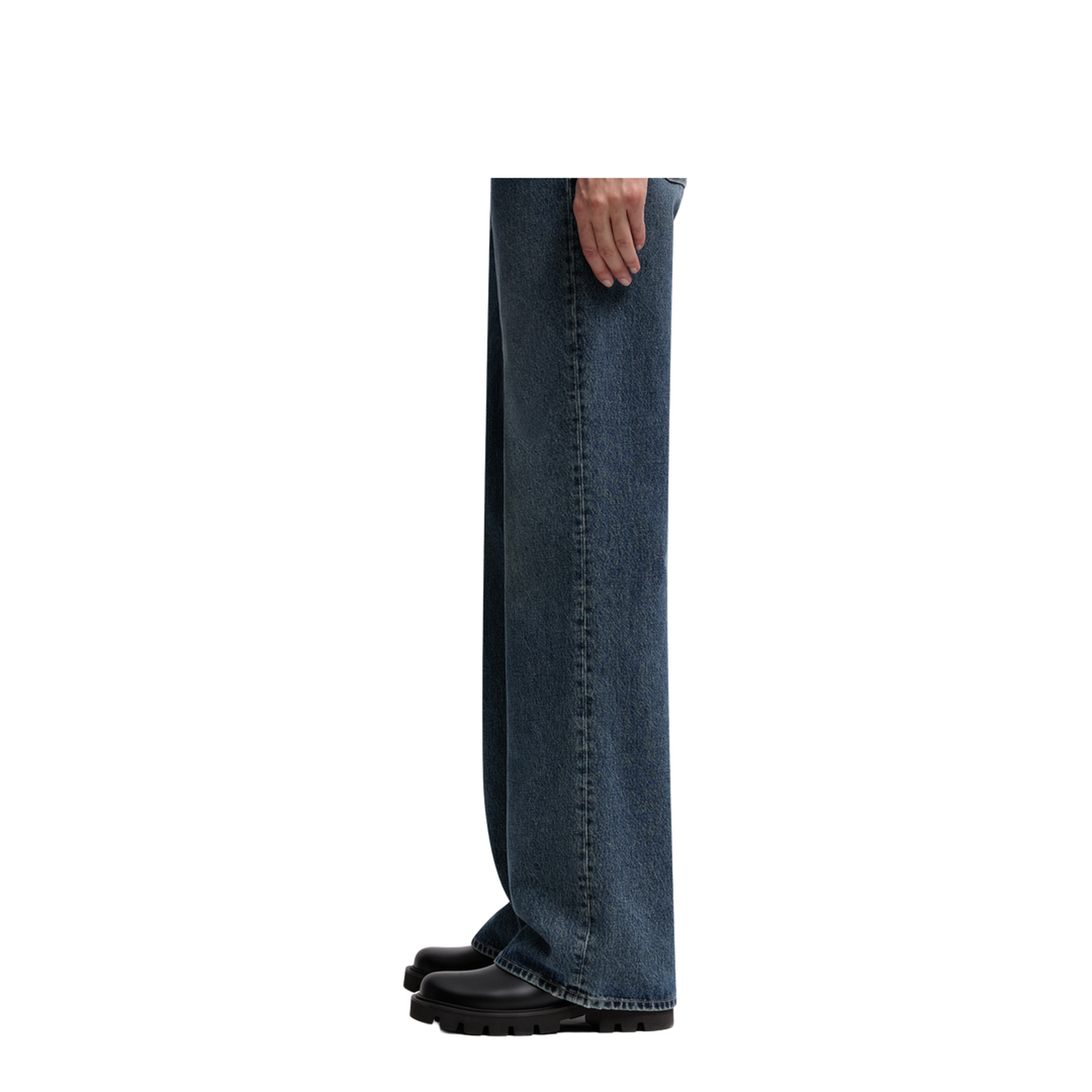 Navy Blue Straight Leg Bleached Jeans