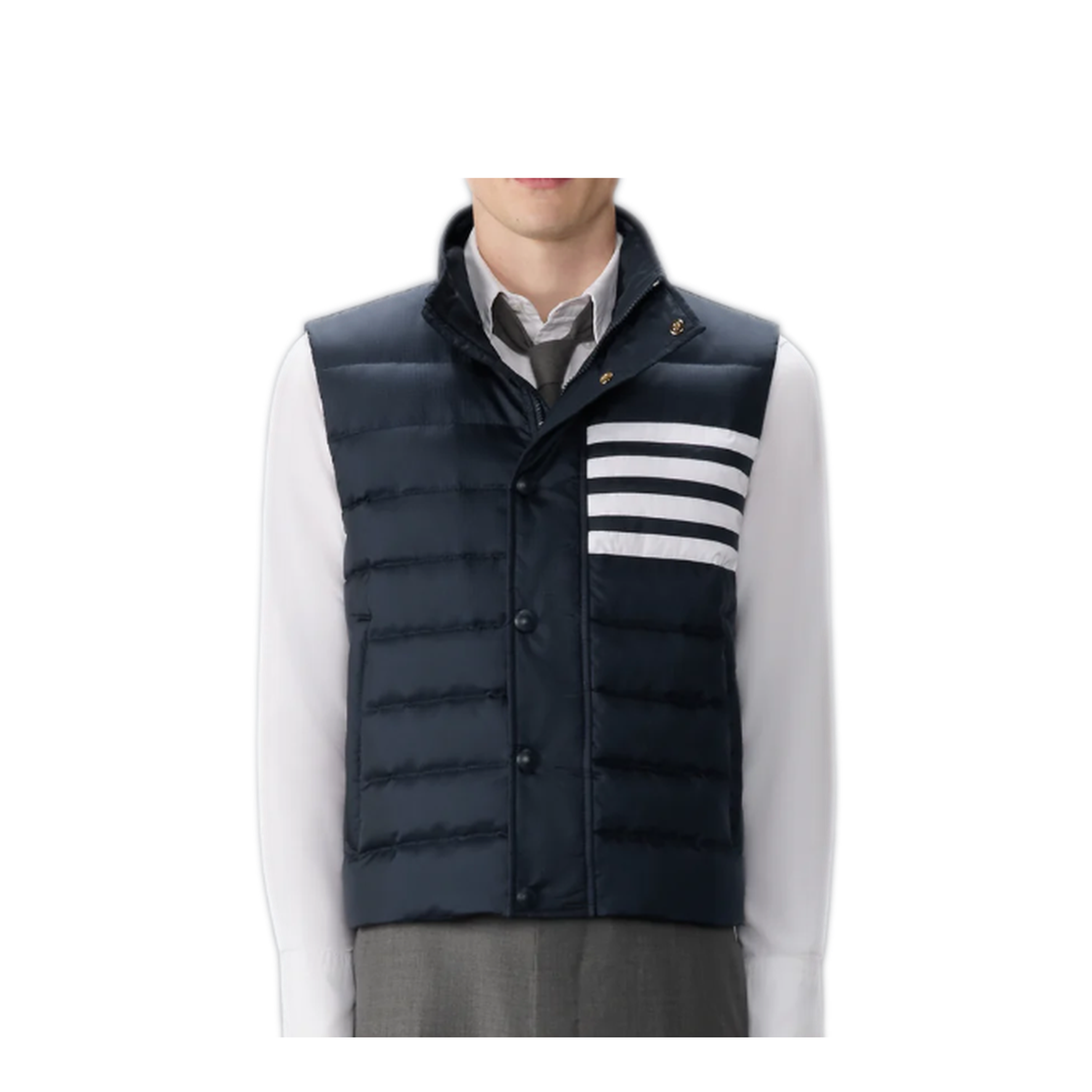 MAYFEYR - Thom Browne - Lightweight Downfill 4 Bar Vest In Shiny Ripstop - MVD036XF1095415