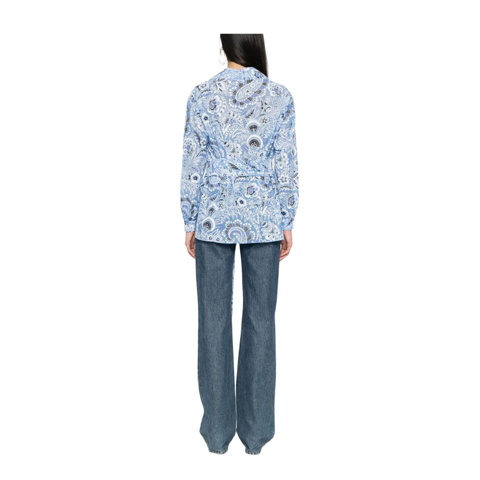 Silk-Cotton Blend Floral Print Shirt - Blue
