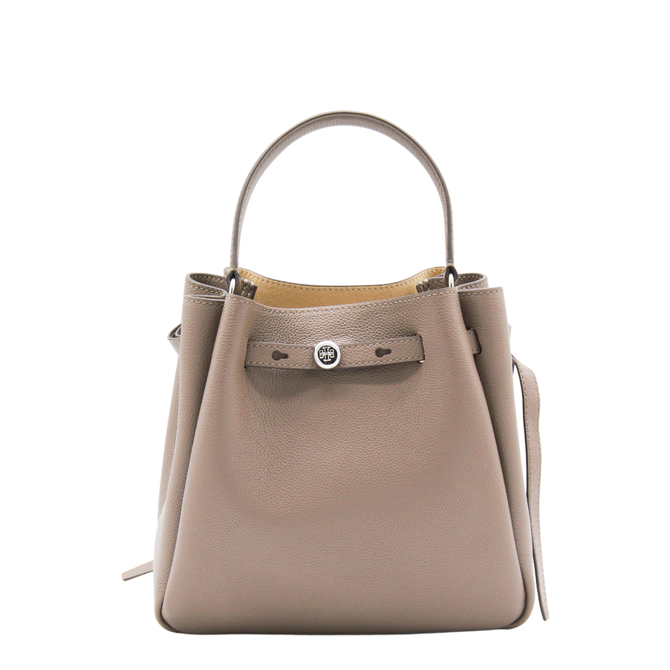 Romy Pebbled Leather Bucket Bag - Soft Cement