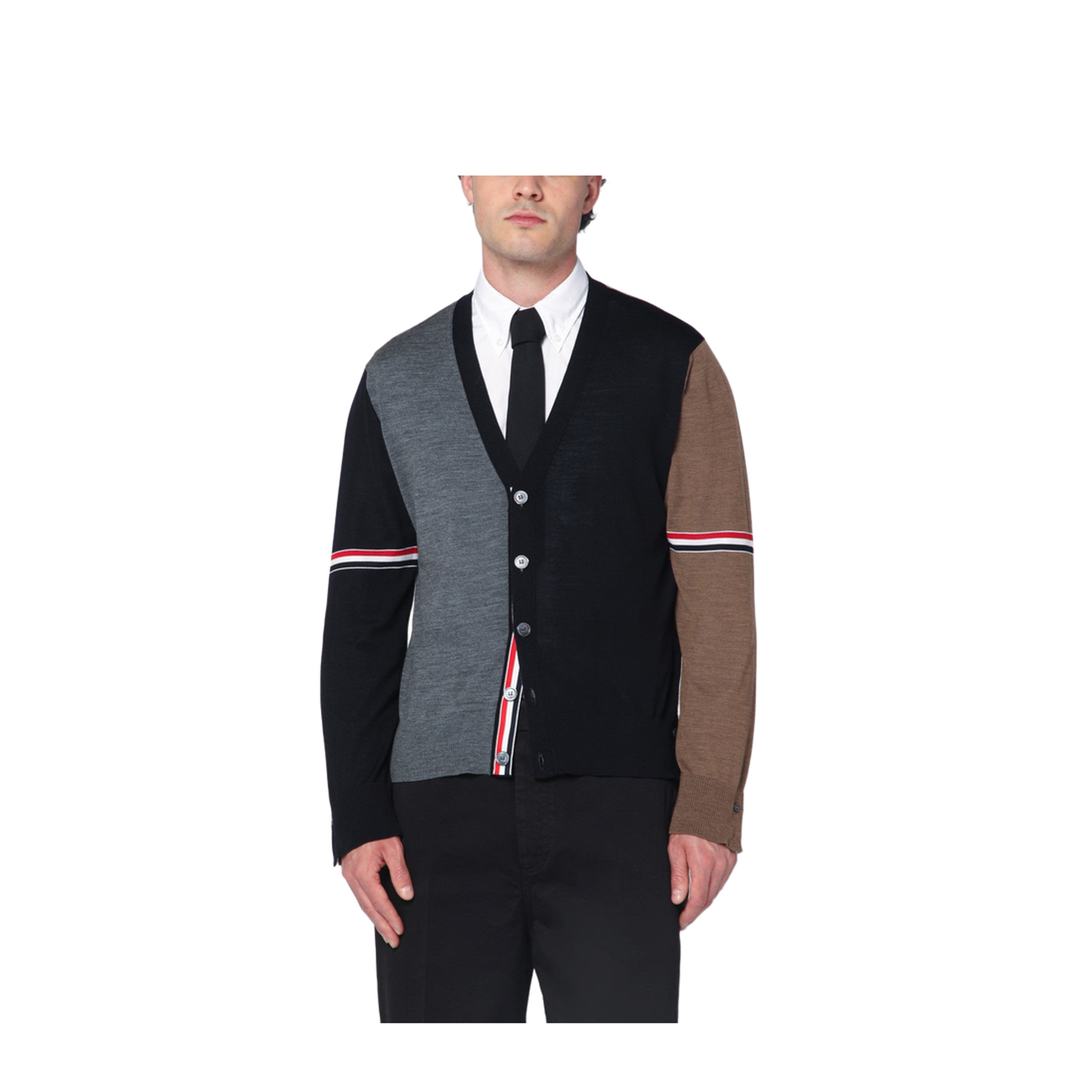 Navy Grey Brown Wool Cardigan