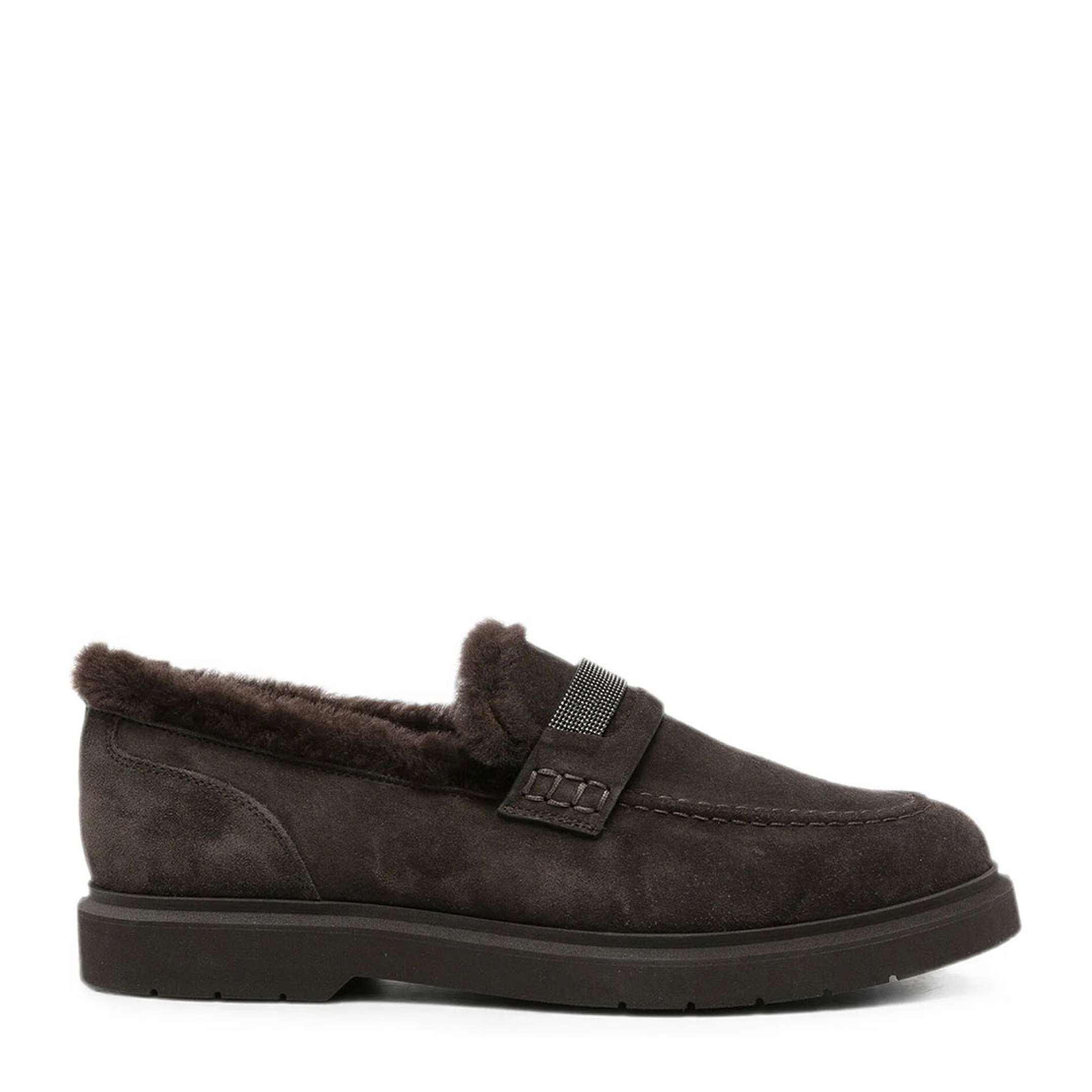 MAYFEYR - Brunello Cucinelli - Suede Penny Loafers With Shearling Lining And Precious Insert - MZSFG2569