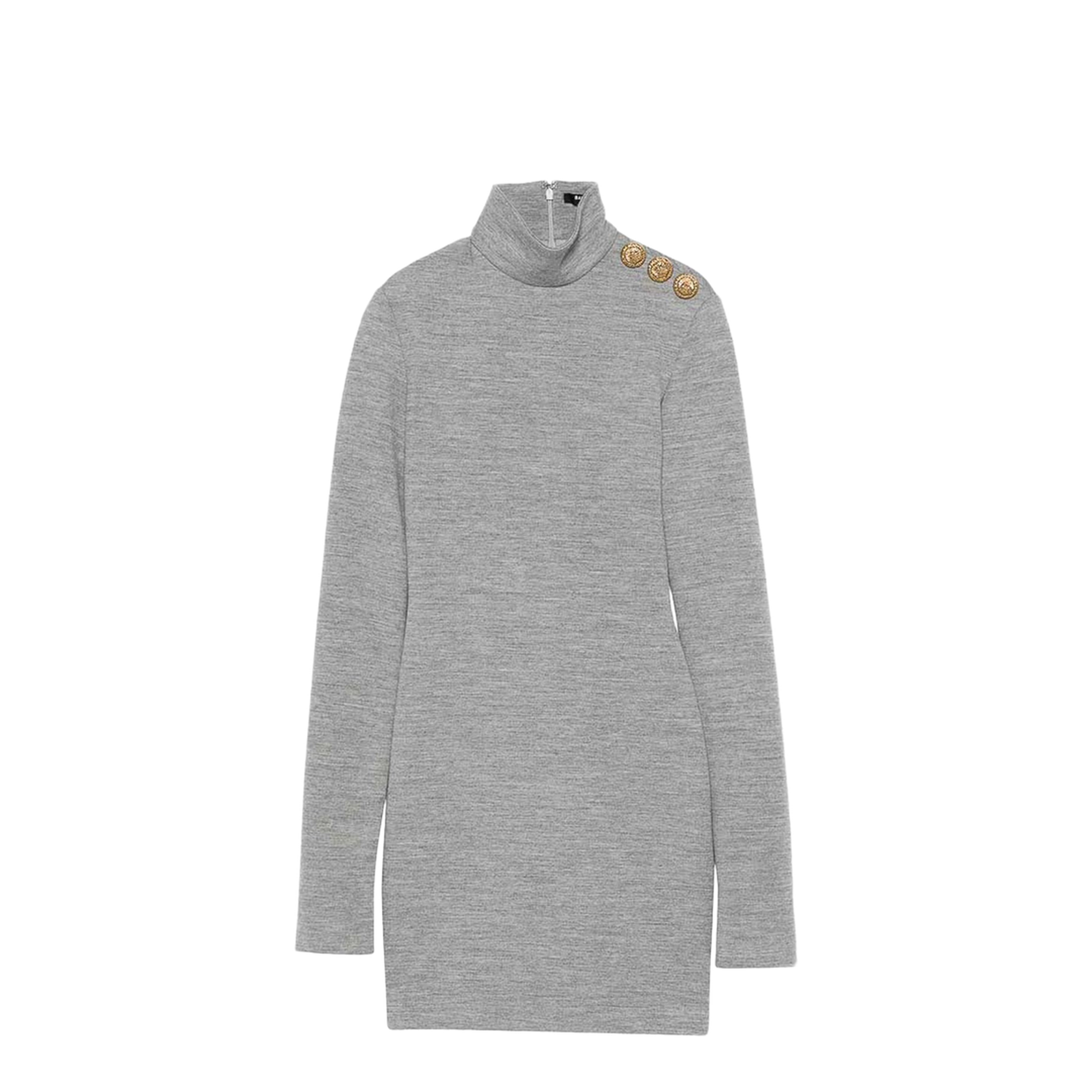 High-Neck Button Dress Grey