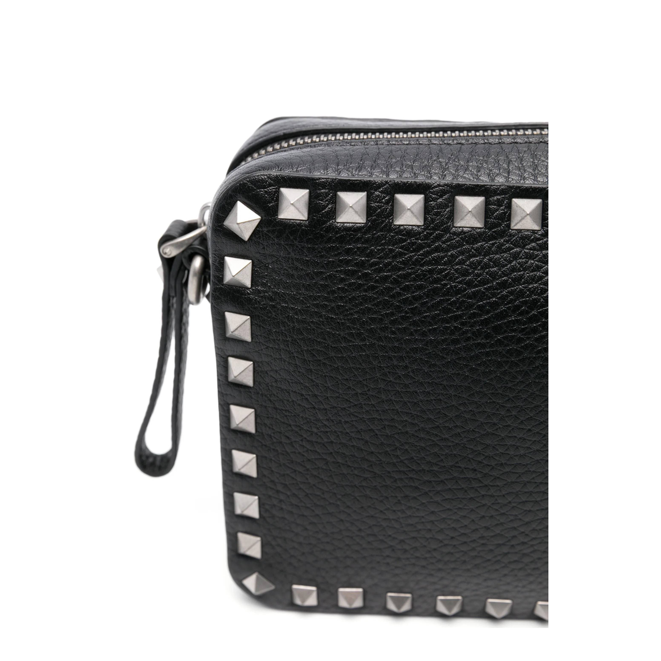 Grained Leather Rockstud Shoulder Bag