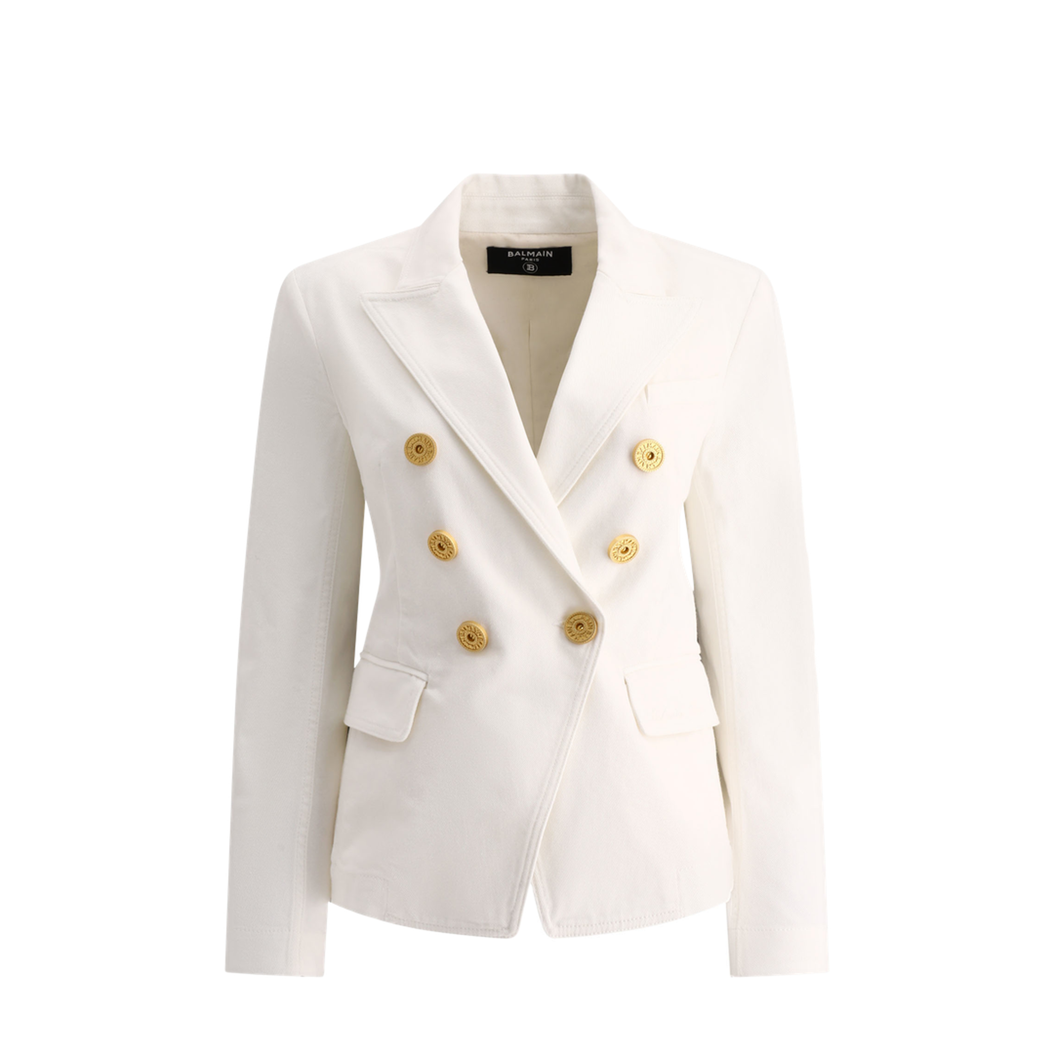 Double-Breasted Denim Blazer White