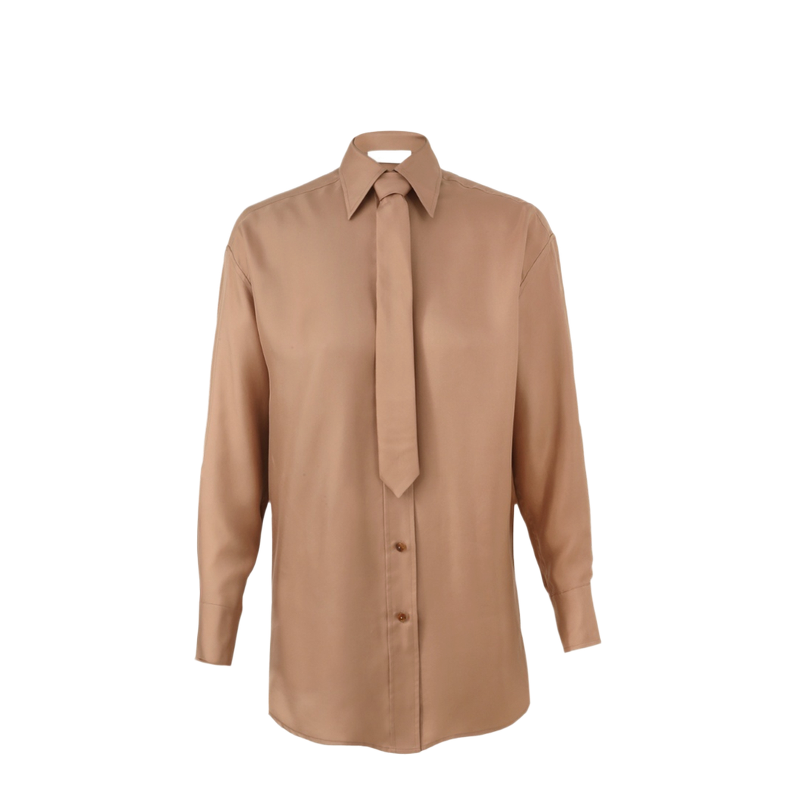 Silk Shirt with Tie in Beige