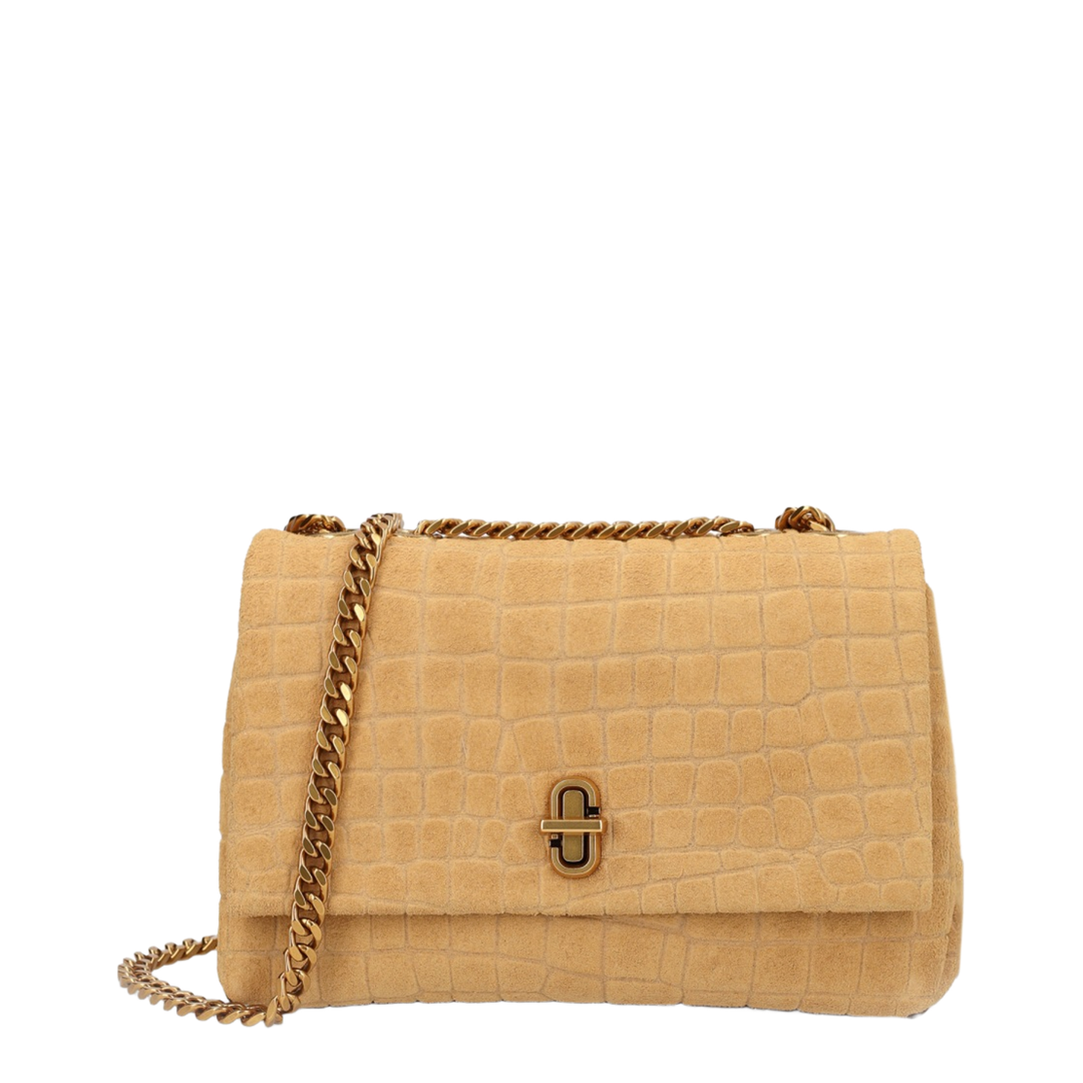 The Slim Dual Crocodile-Embossed Italian Suede Shoulder Bag - Sahara