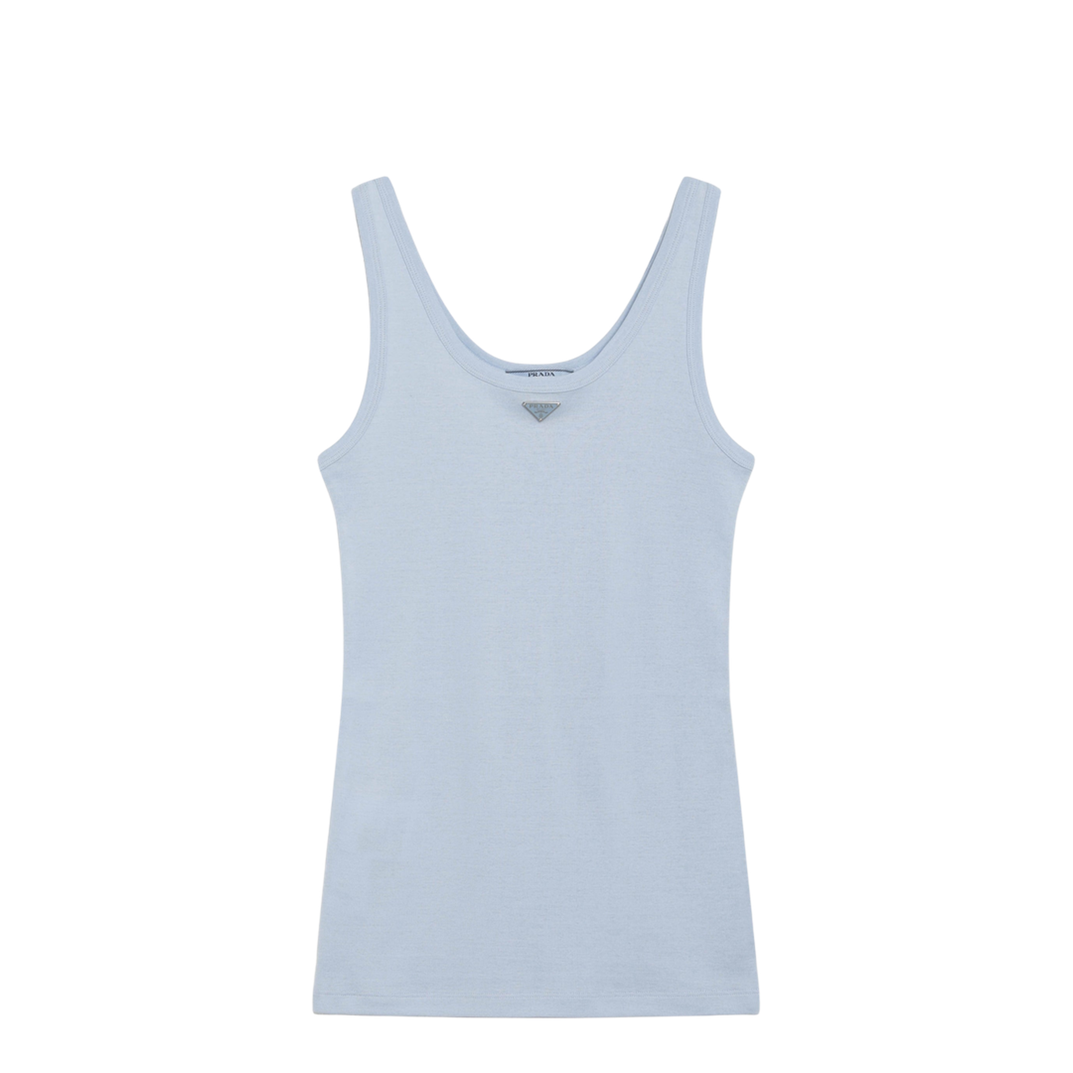 MAYFEYR - Prada - Ribbed Cotton Top With Triangle Logo In Sky Blue - 39576LWMO14L0F0012