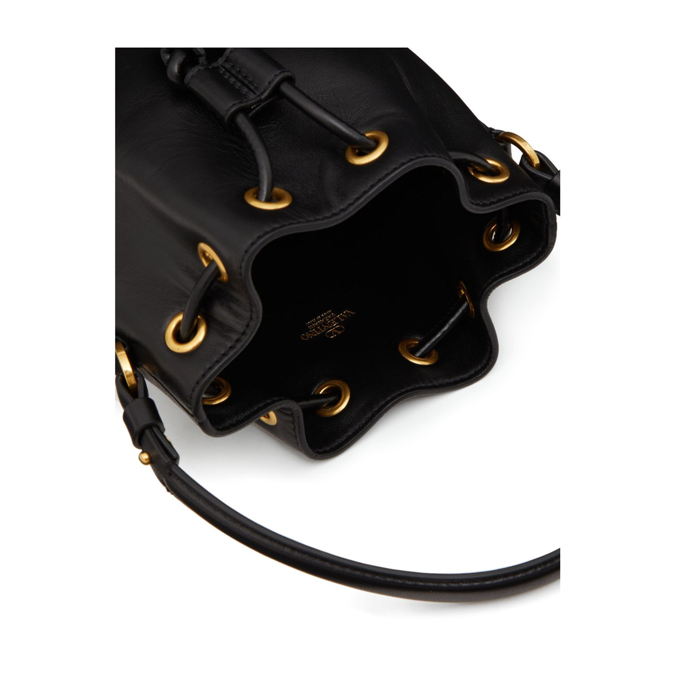 VLogo Signature Mini Smooth Leather Bucket Bag - Black