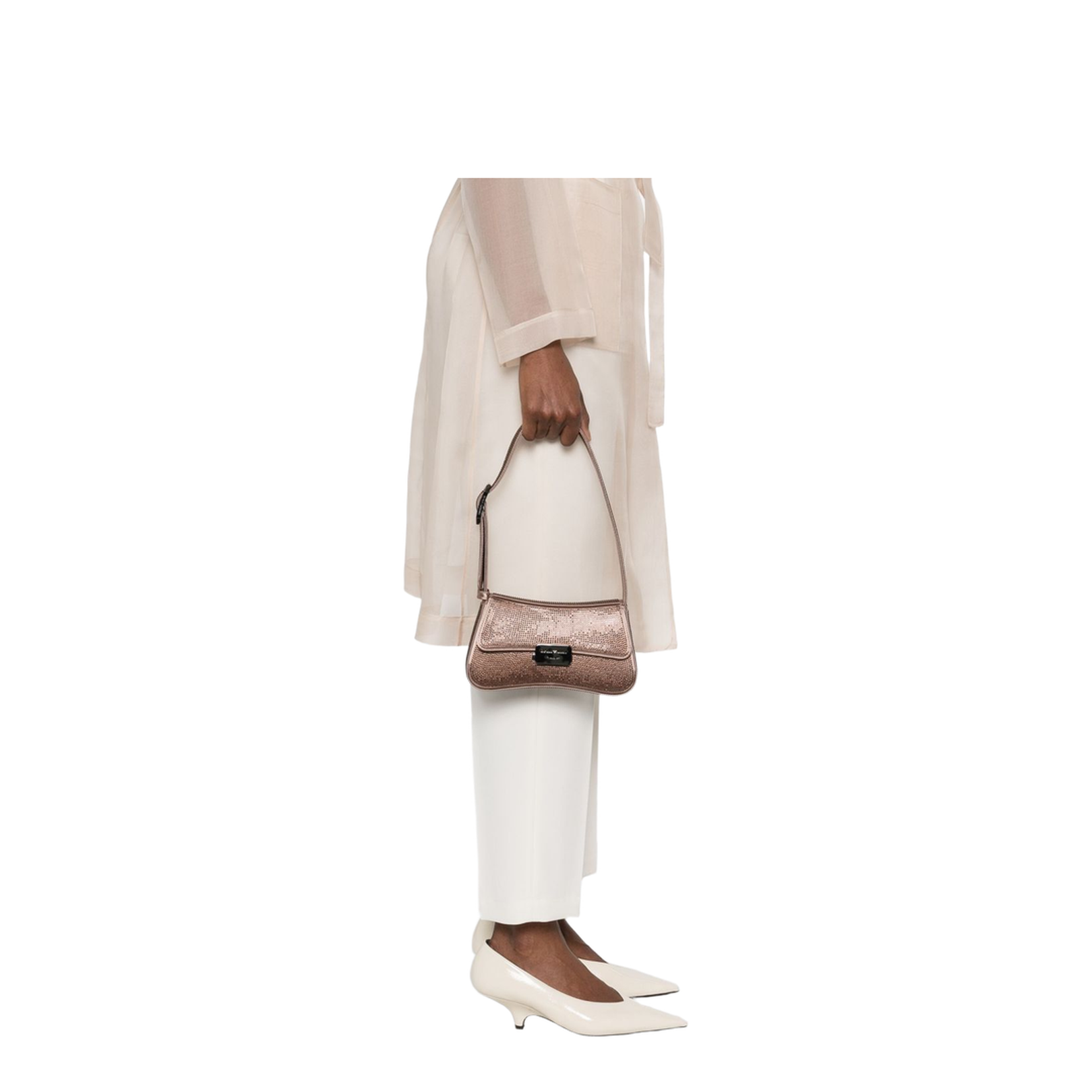 Satin shoulder bag with rhinestones
