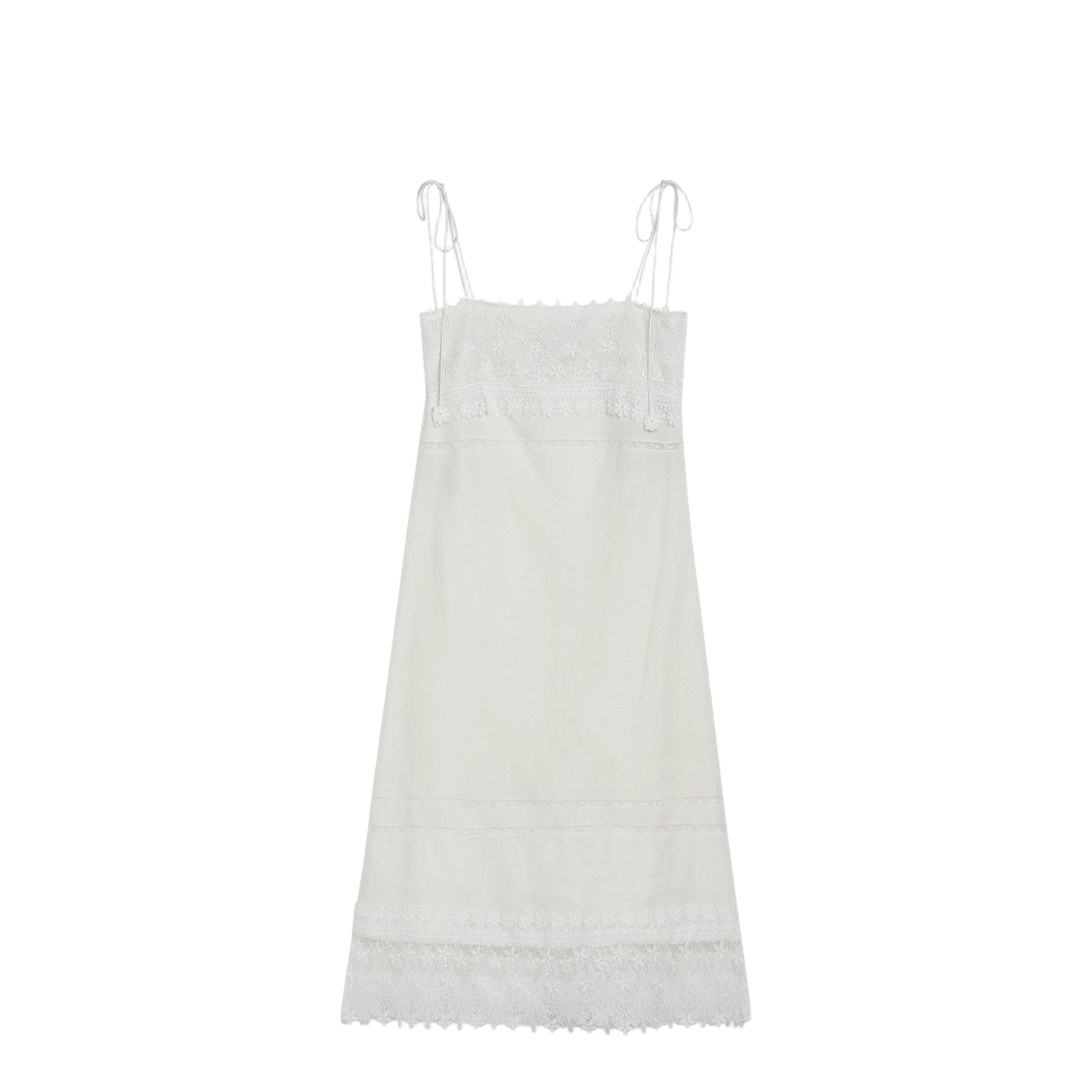 Ivory Linen Midi Dress with Sangallo Embroidery