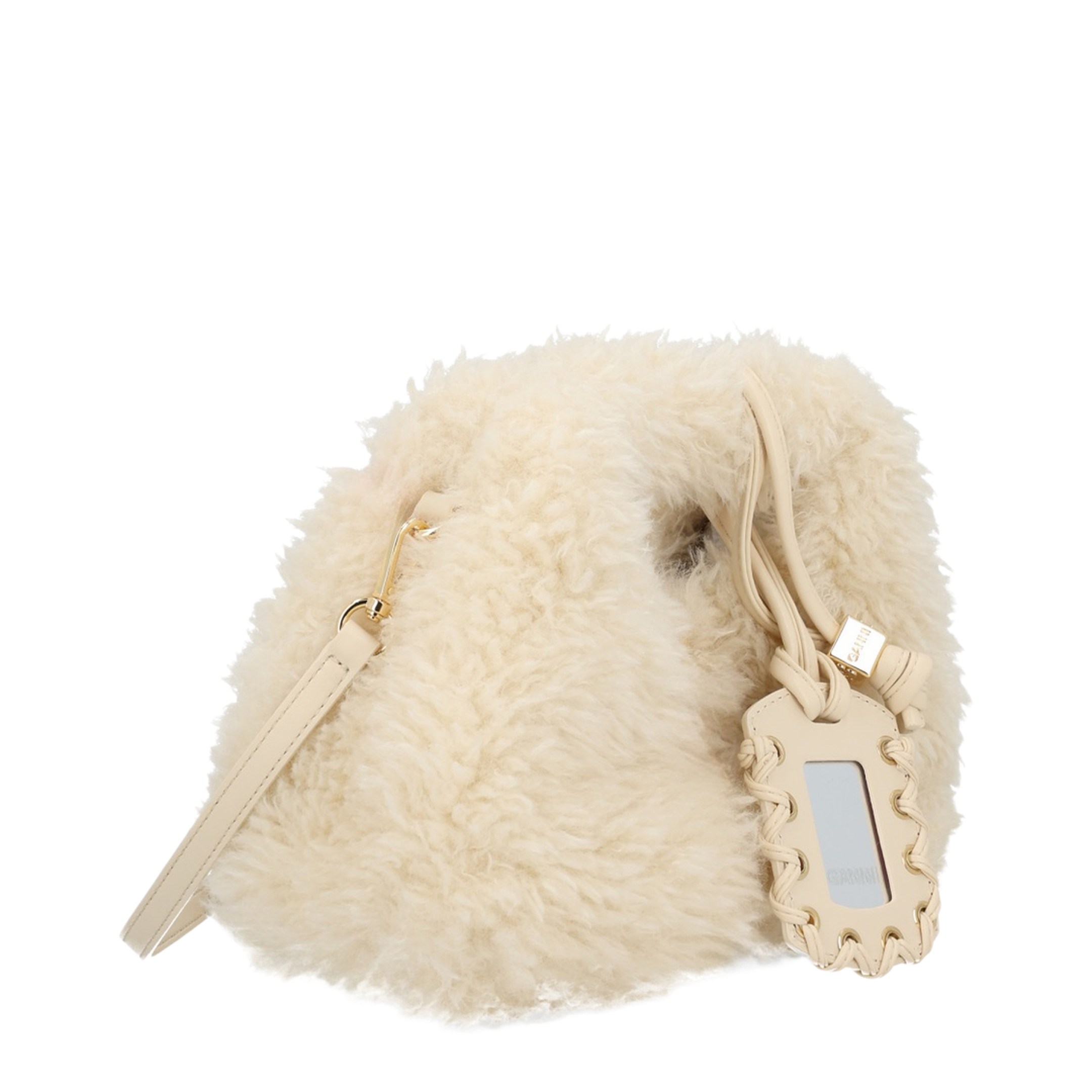 White Handbag With Adjustable And Removable Shoulder Strap And Top Zip Closure In Ecofur