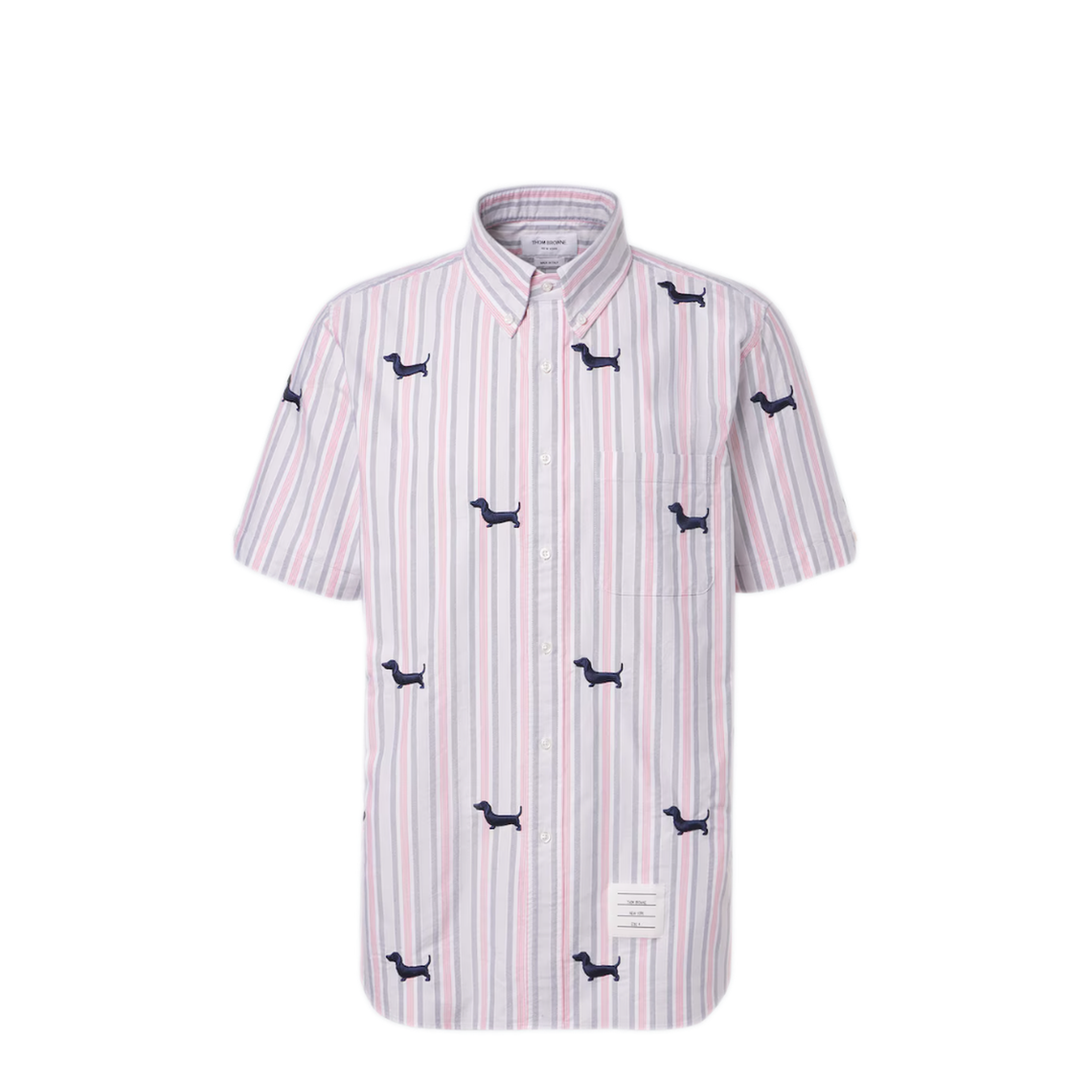 MAYFEYR - Thom Browne - Straight Fit Bd S/S Shirt With Satin Stitch Half Drop Hector In 4 Bar Repp Stripe Oxford - MWS239EE1489960