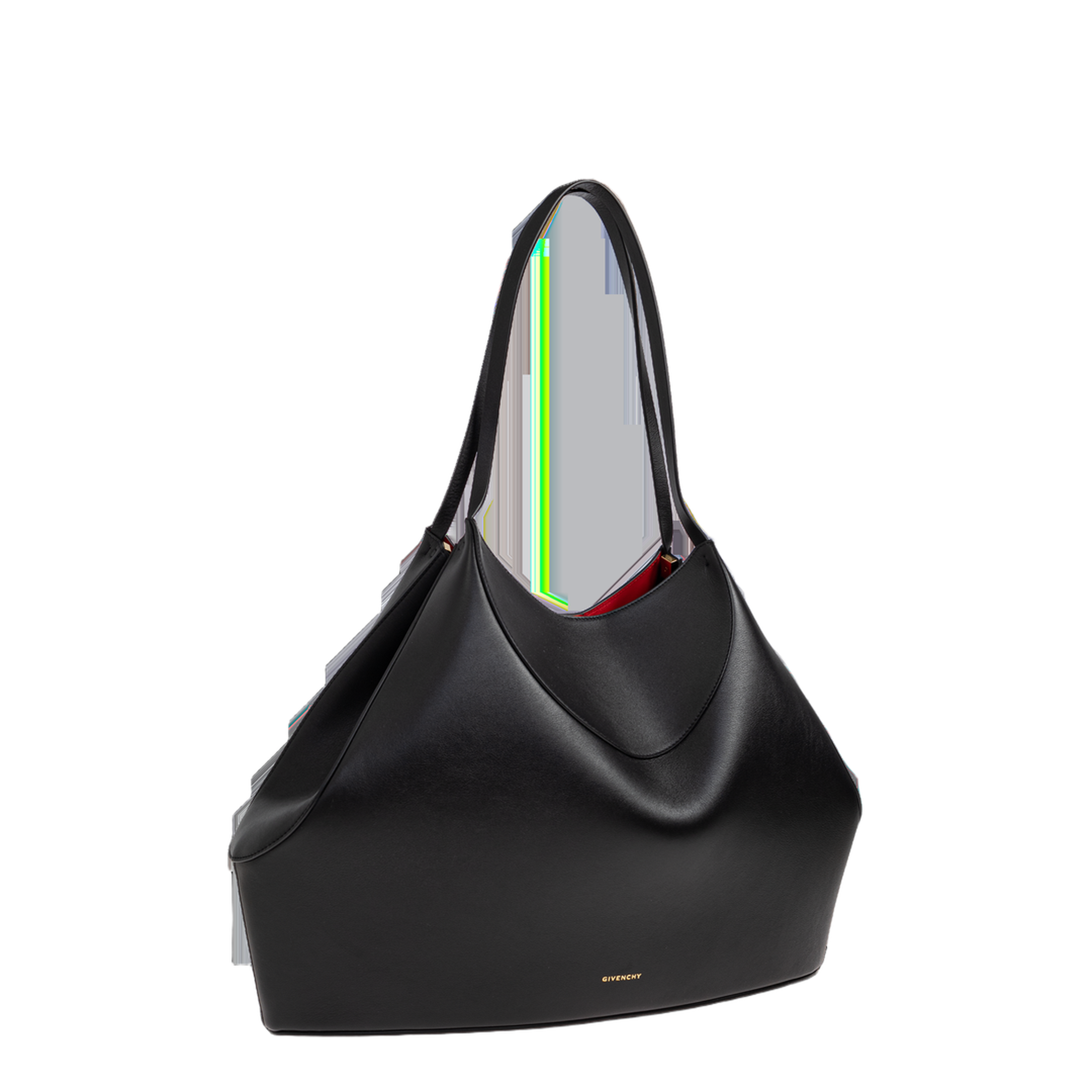 Leather Medium Facet Tote Bag - Black