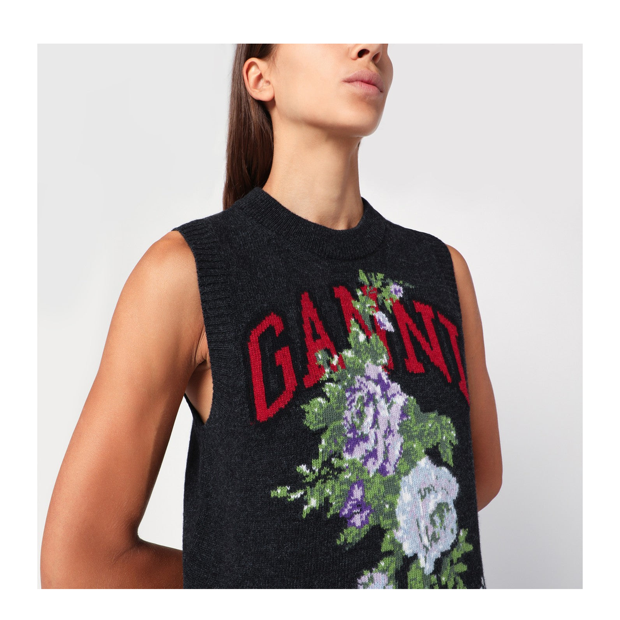 Dark Grey Rose Wool-Blend Vest