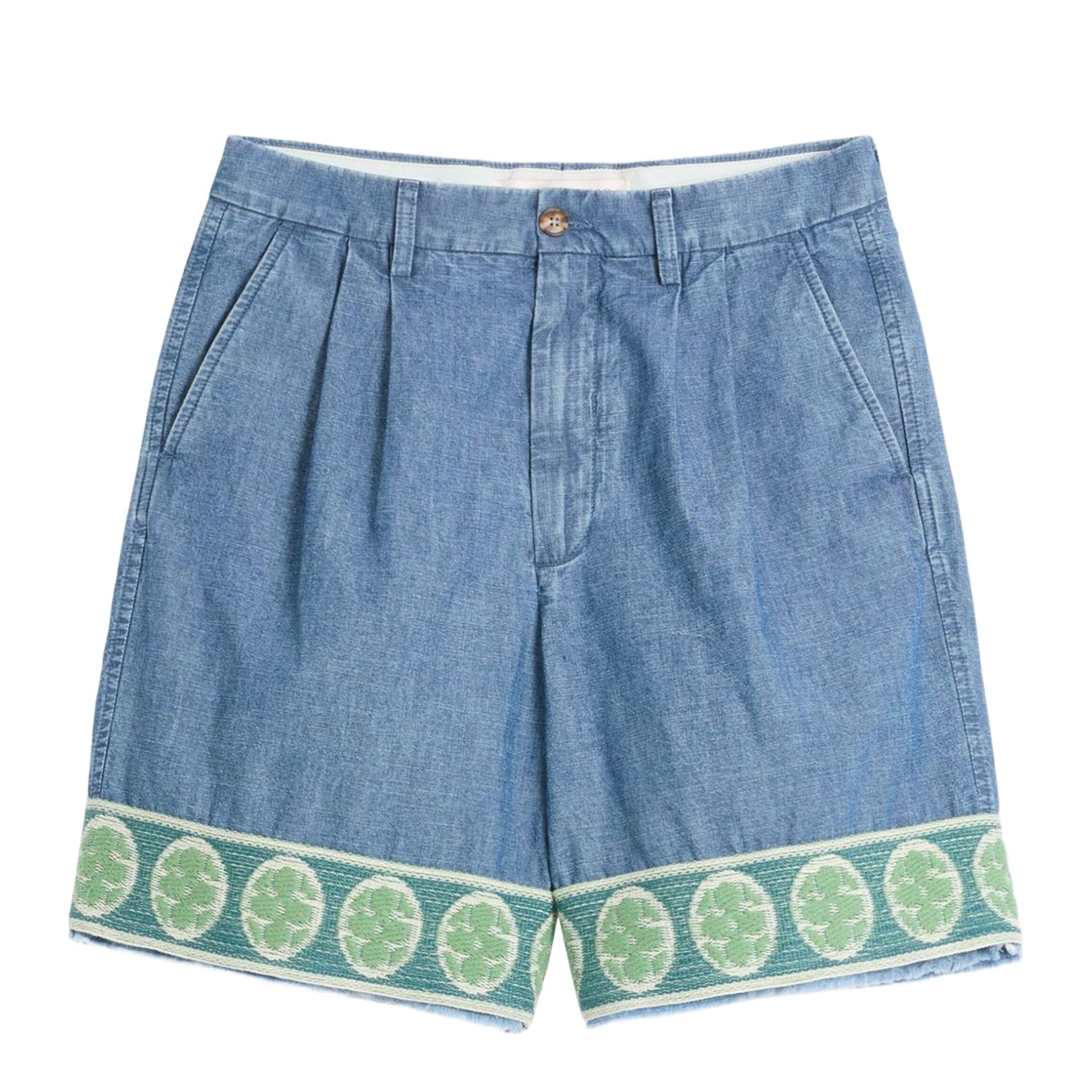 Denim Bermuda Shorts With Jacquard Hem